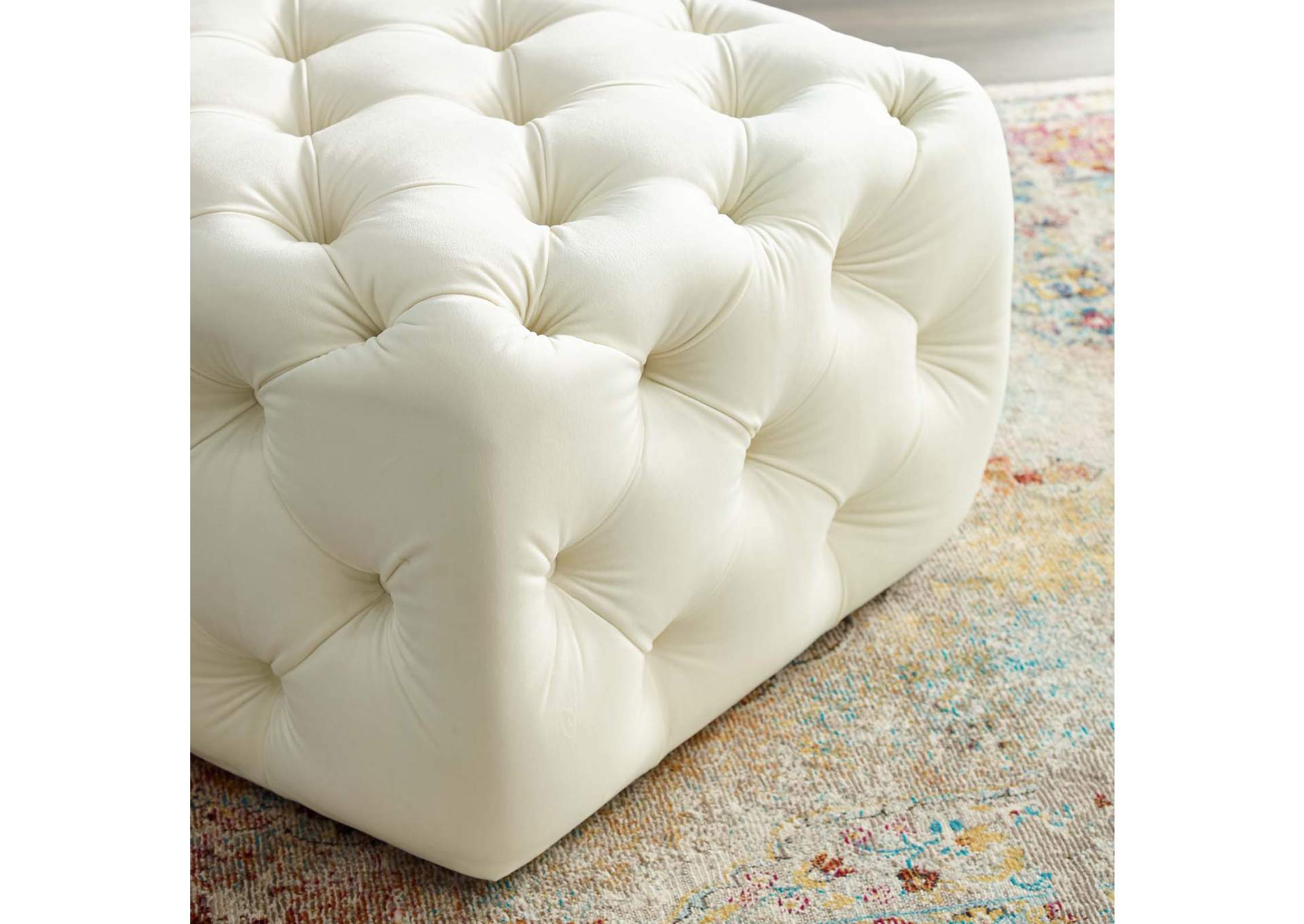 Ivory Amour Tufted Button Square Performance Velvet Ottoman,Modway