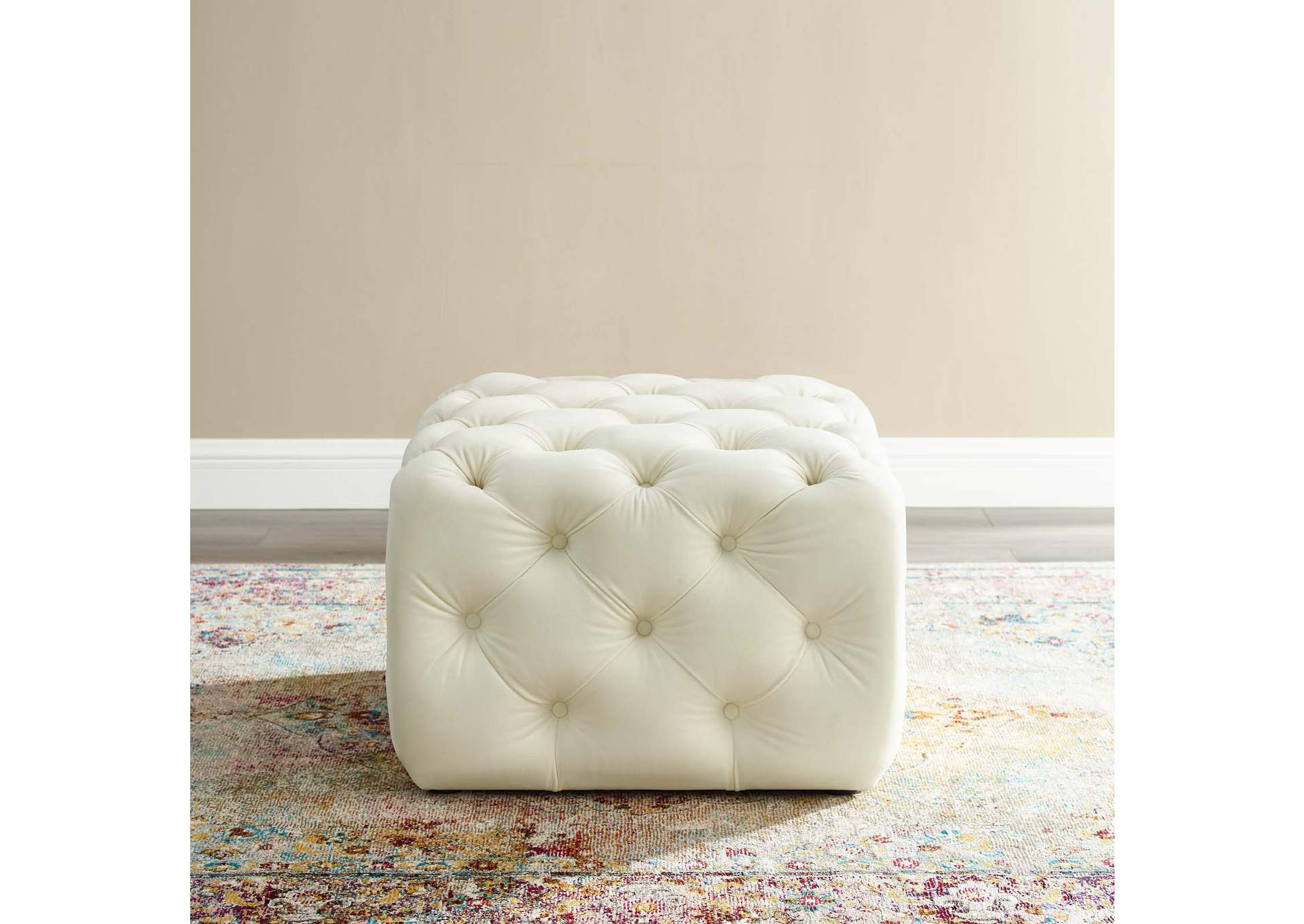 Ivory Amour Tufted Button Square Performance Velvet Ottoman,Modway