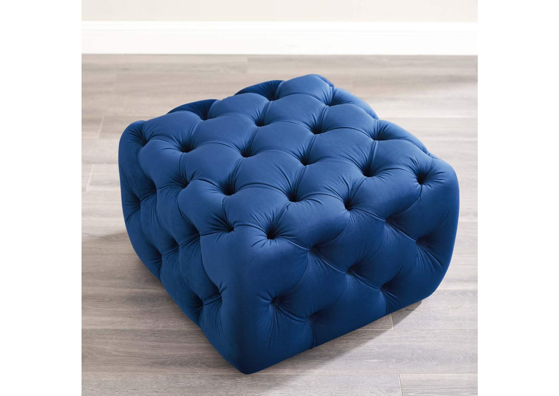 Navy Amour Tufted Button Square Performance Velvet Ottoman,Modway