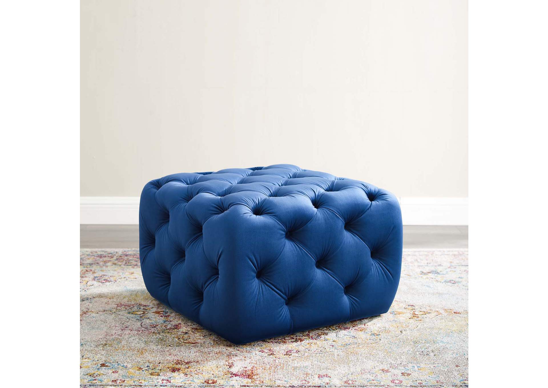 Navy Amour Tufted Button Square Performance Velvet Ottoman,Modway