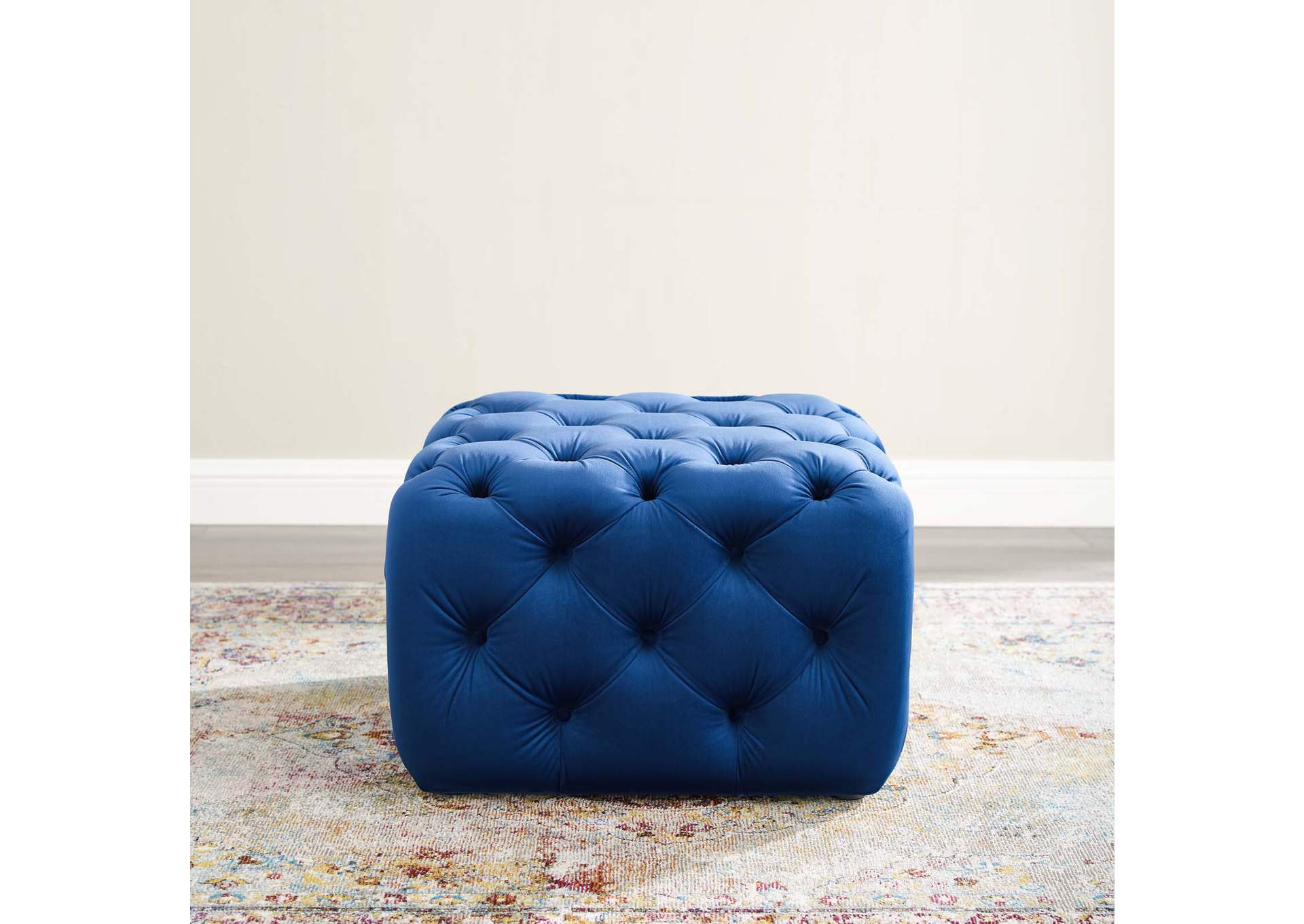 Navy Amour Tufted Button Square Performance Velvet Ottoman,Modway