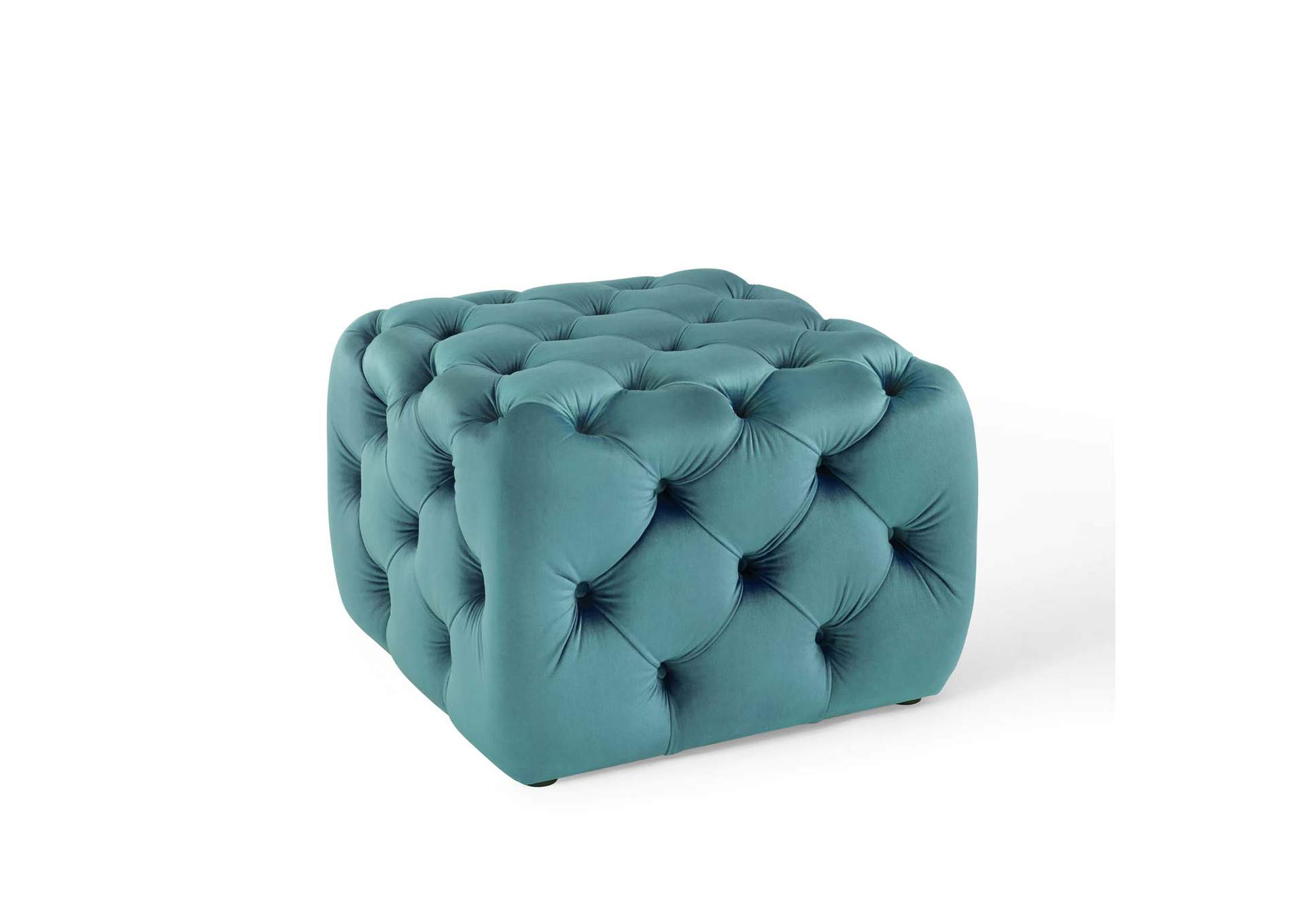 Sea Blue Amour Tufted Button Square Performance Velvet Ottoman,Modway