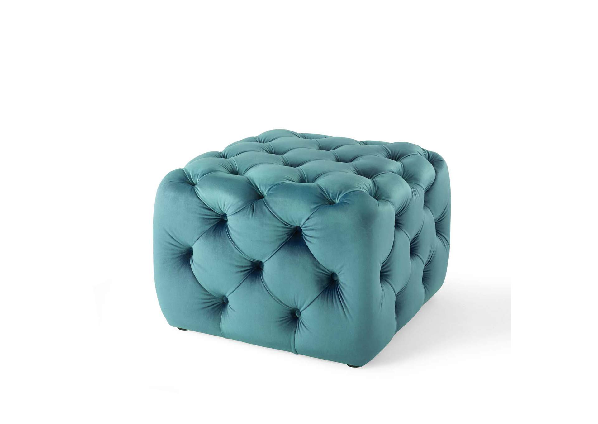 Sea Blue Amour Tufted Button Square Performance Velvet Ottoman,Modway