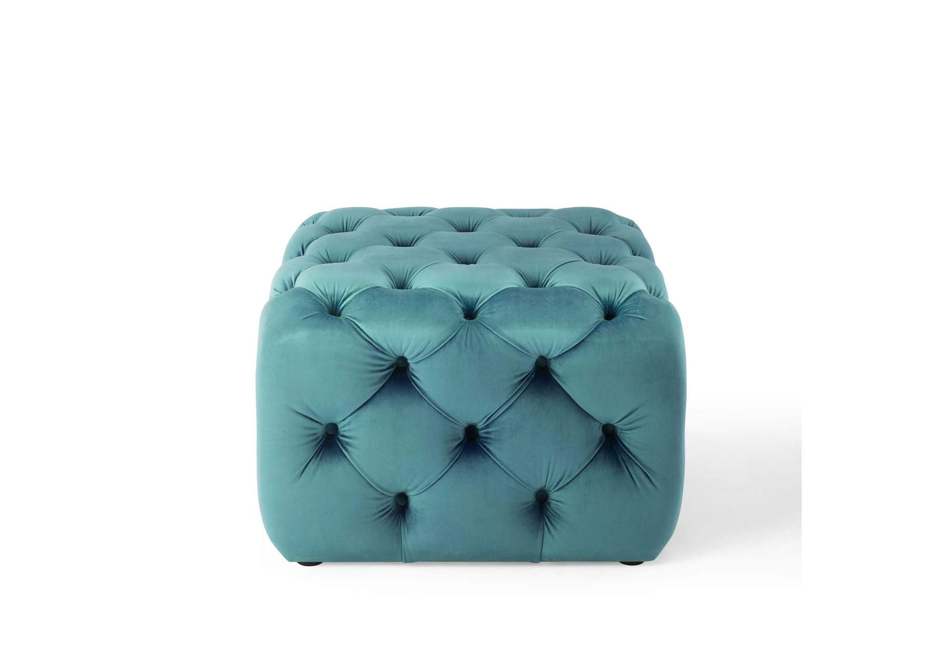 Sea Blue Amour Tufted Button Square Performance Velvet Ottoman,Modway