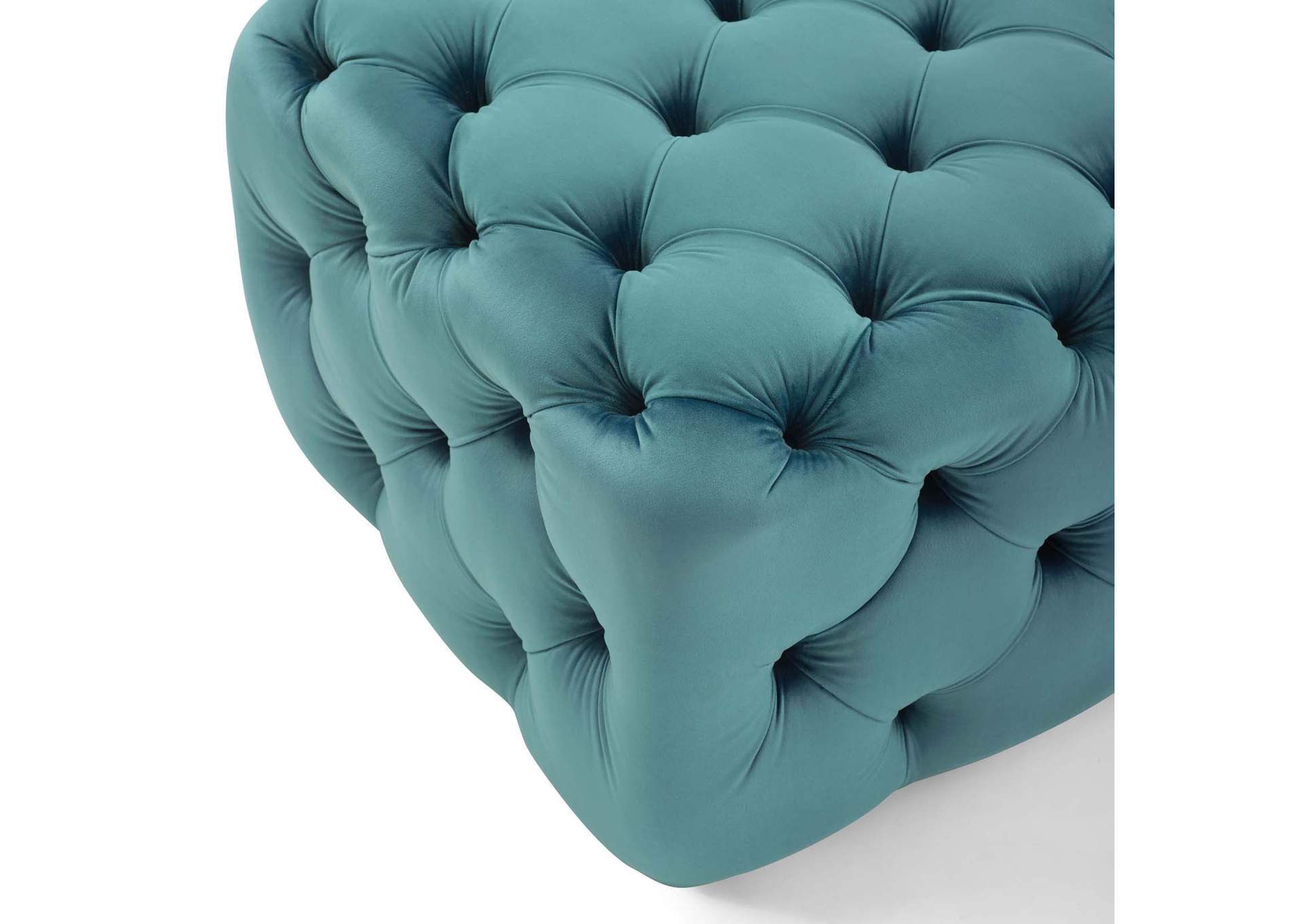 Sea Blue Amour Tufted Button Square Performance Velvet Ottoman,Modway