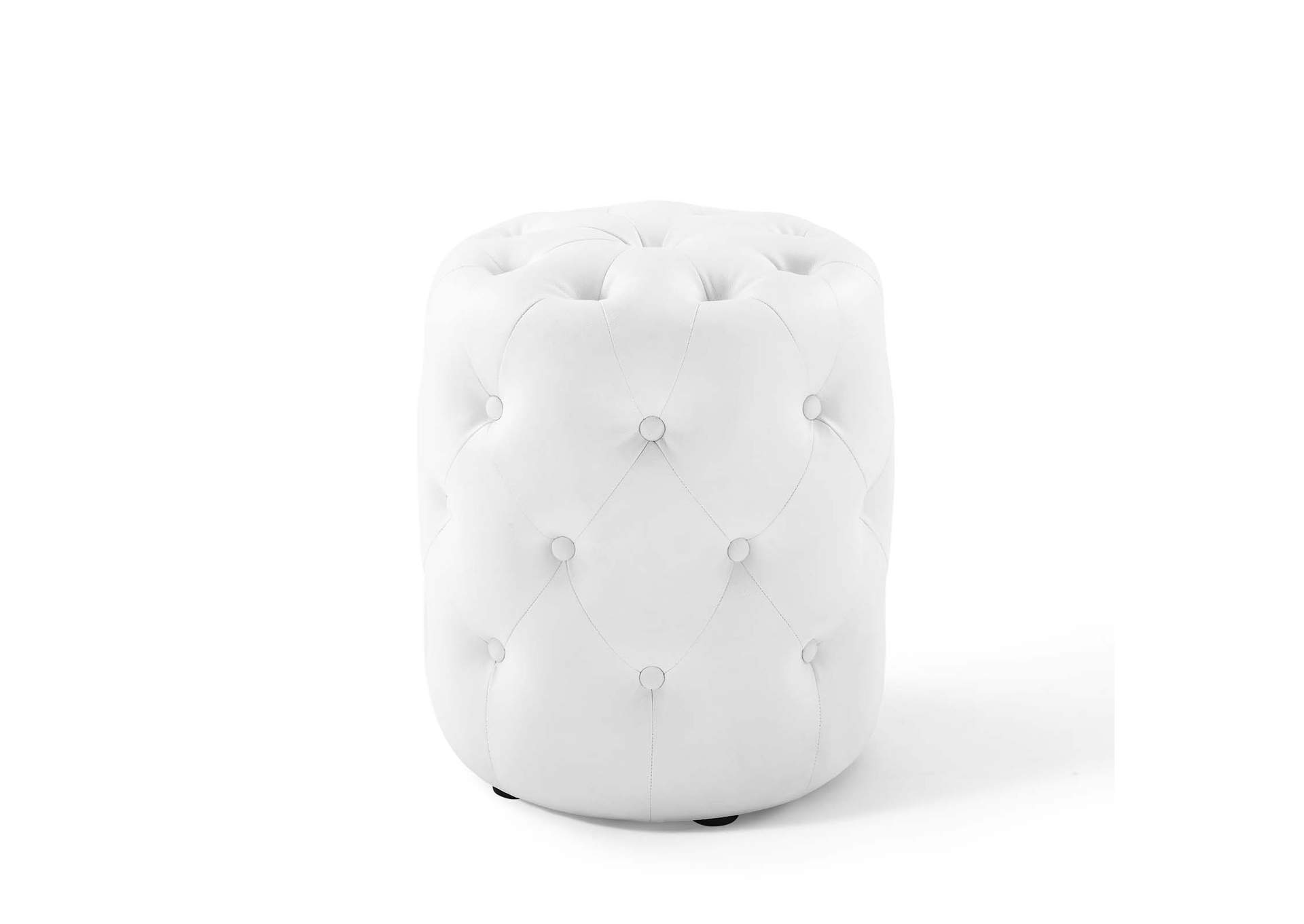 White Amour Tufted Button Round Faux Leather Ottoman,Modway