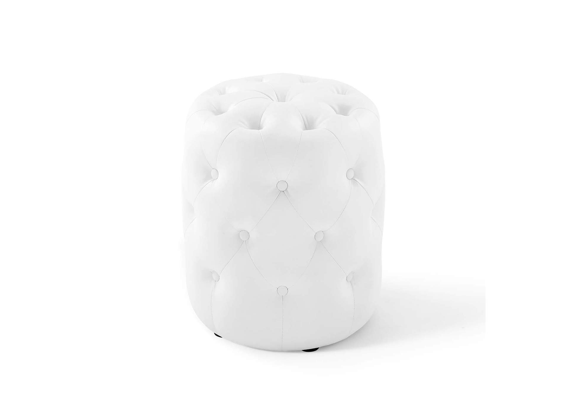 White Amour Tufted Button Round Faux Leather Ottoman,Modway