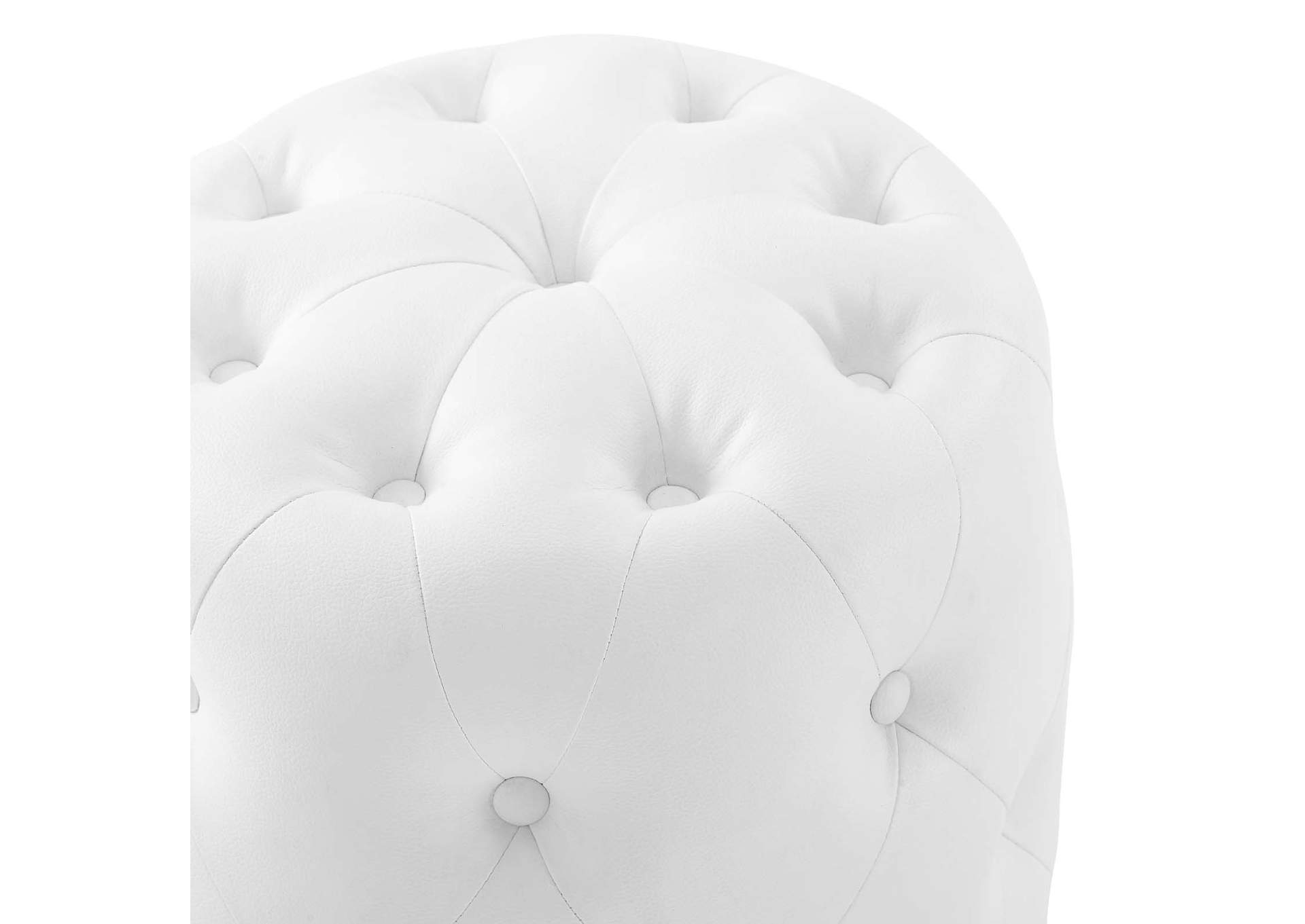 White Amour Tufted Button Round Faux Leather Ottoman,Modway