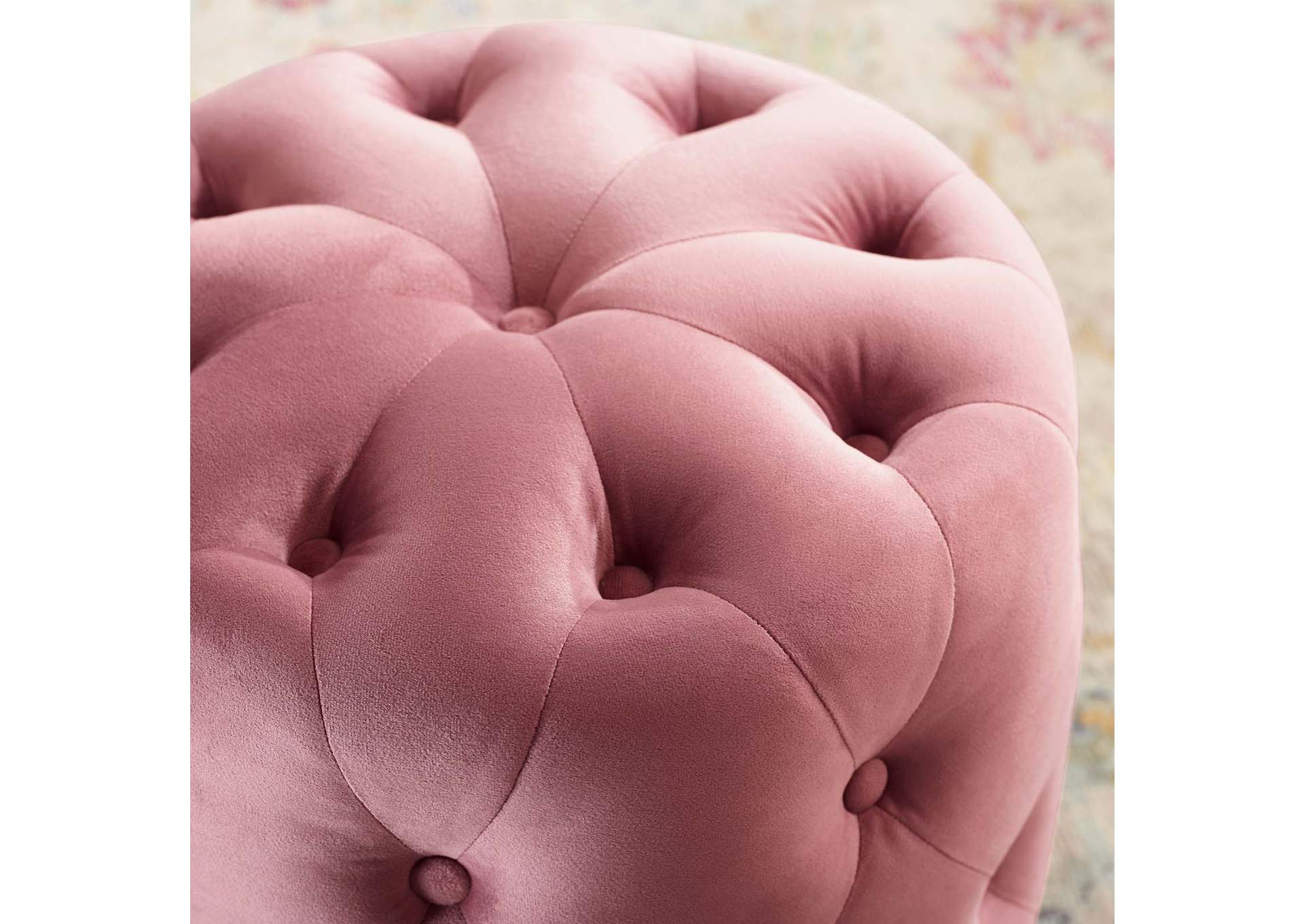 Dusty Rose Amour Tufted Button Round Performance Velvet Ottoman,Modway