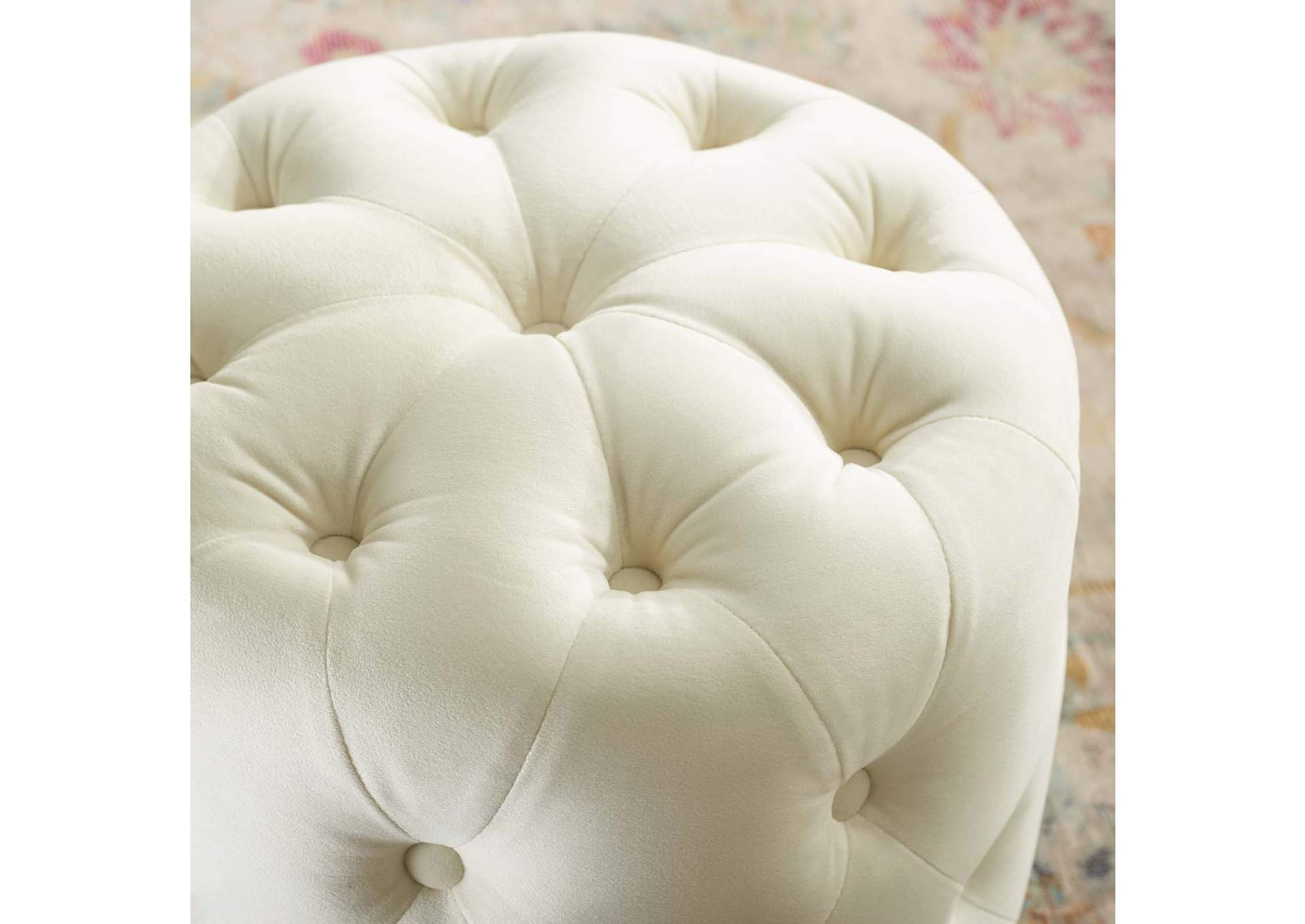 Ivory Amour Tufted Button Round Performance Velvet Ottoman,Modway