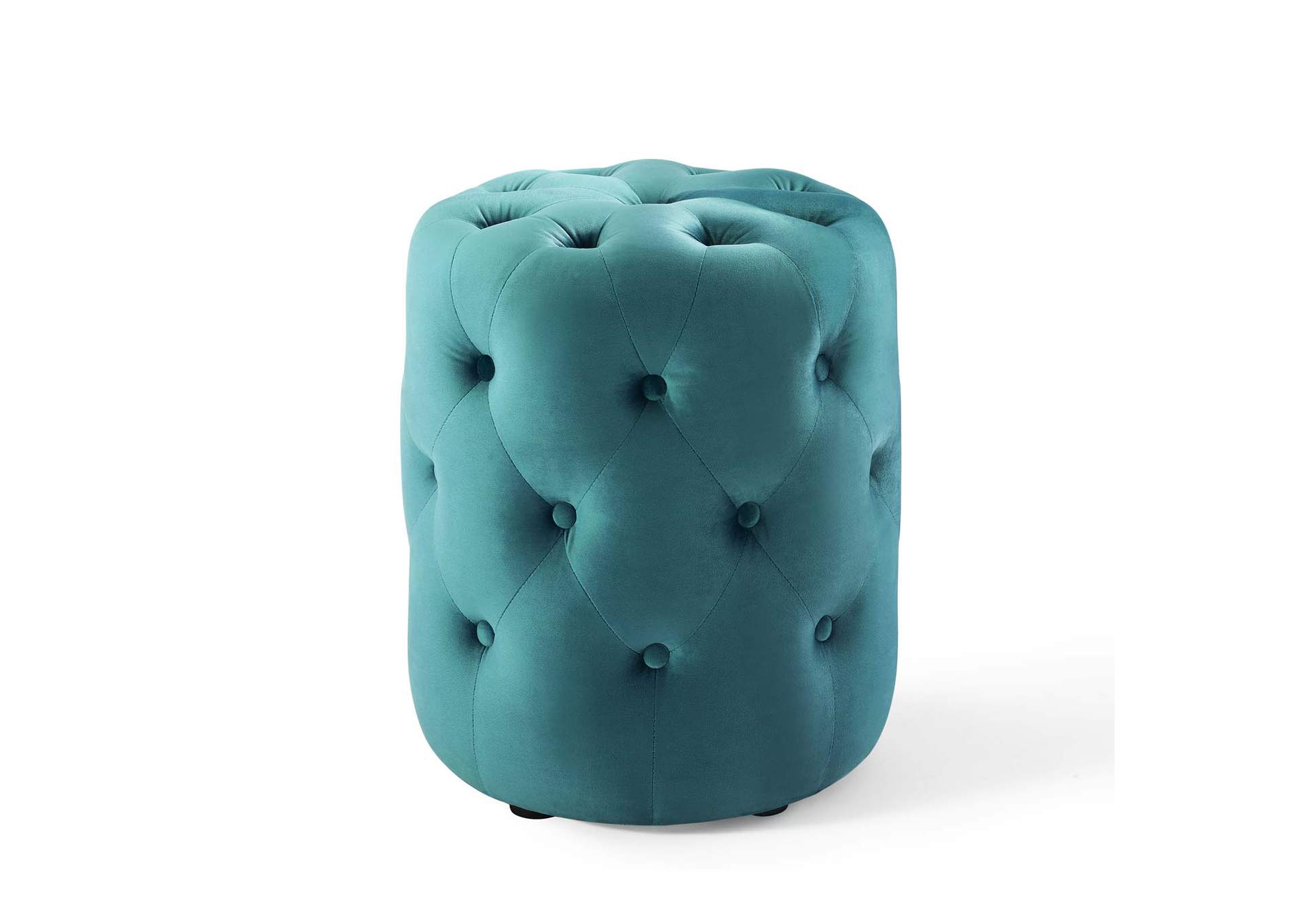 Sea Blue Amour Tufted Button Round Performance Velvet Ottoman,Modway