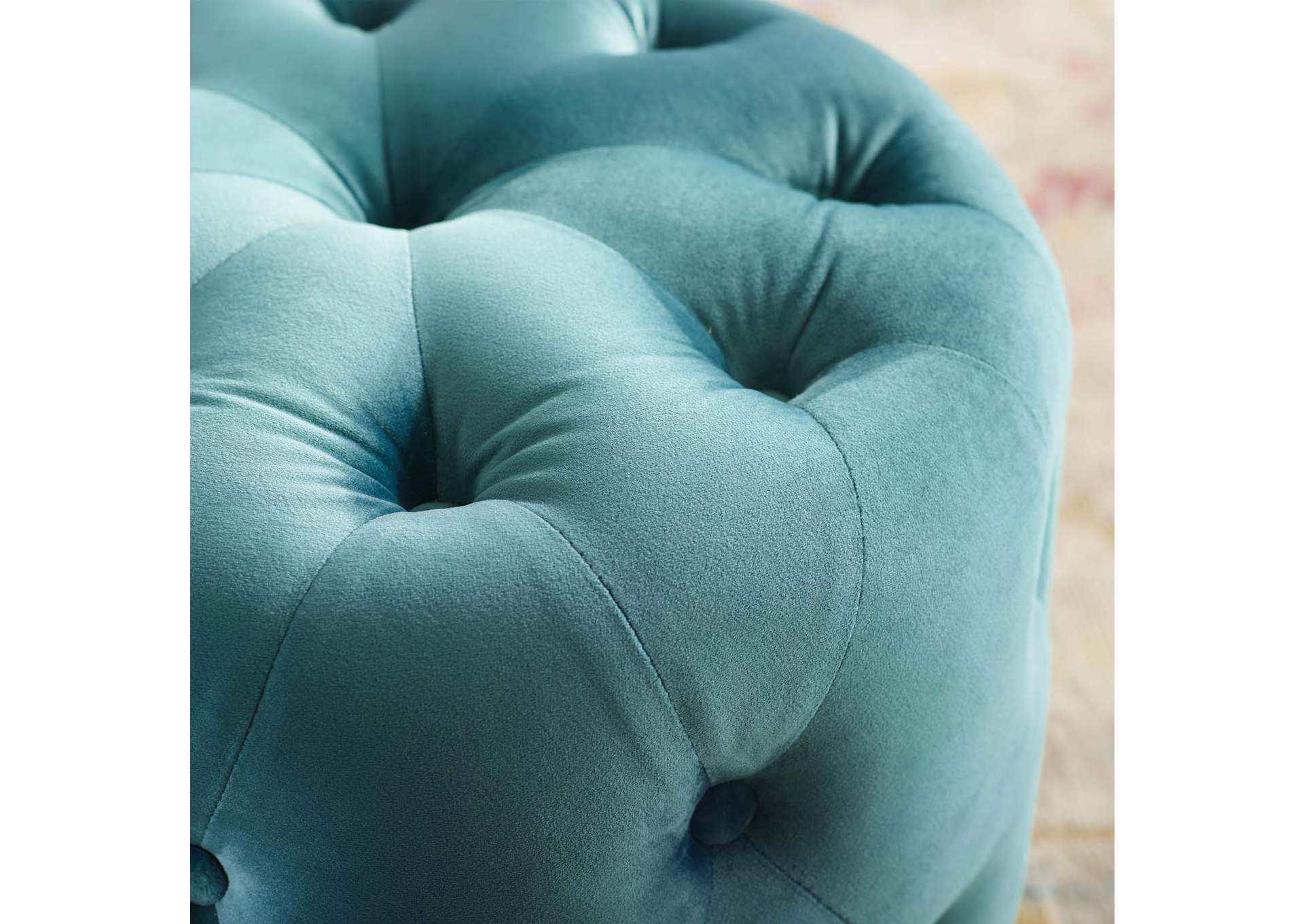 Sea Blue Amour Tufted Button Round Performance Velvet Ottoman,Modway