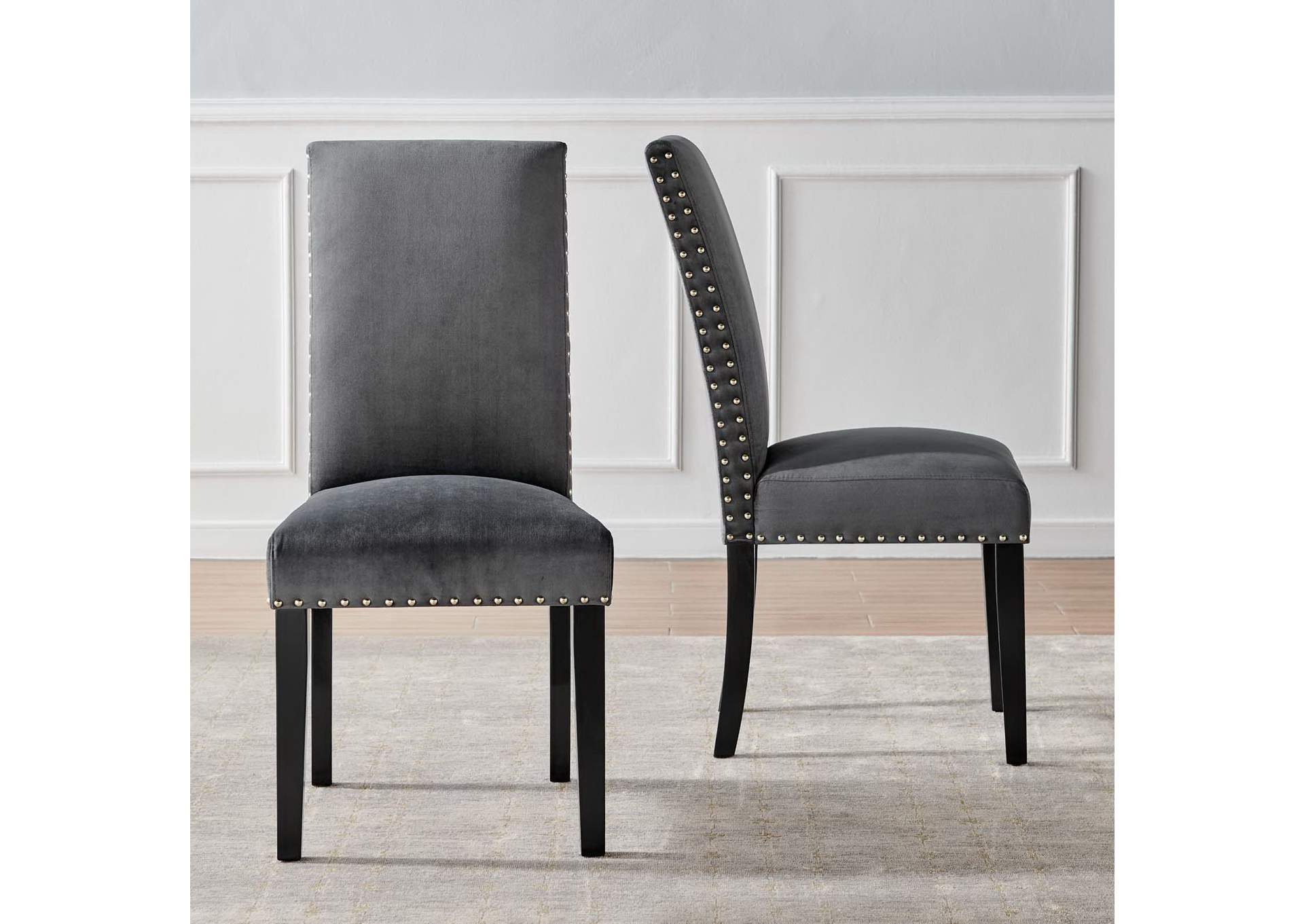 Charcoal Parcel Performance Velvet Dining Side Chairs - [Set of 2],Modway