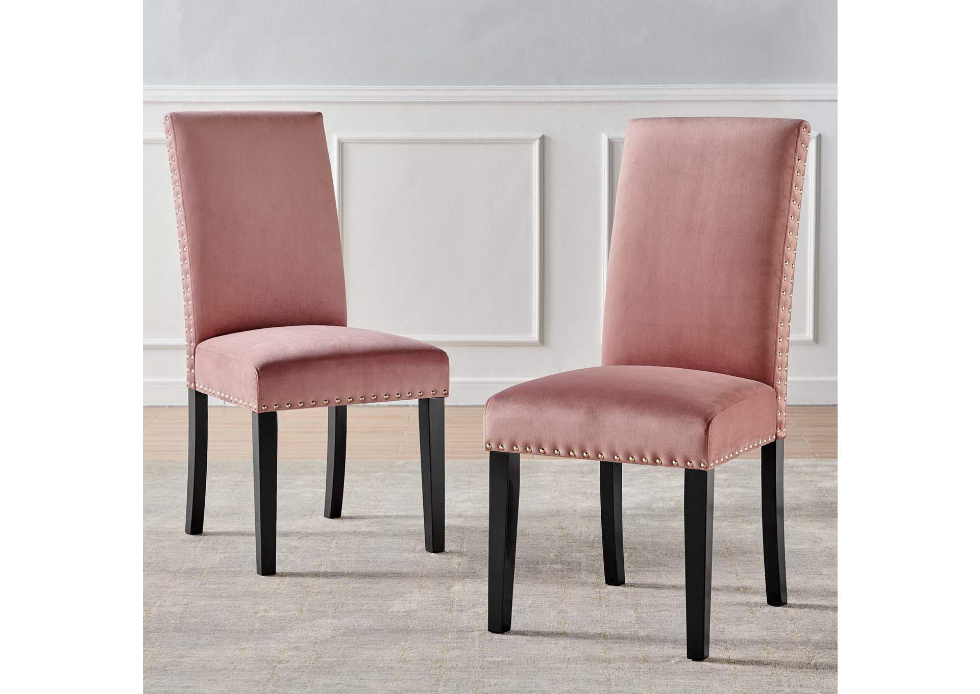 Dusty Rose Parcel Performance Velvet Dining Side Chairs - [Set of 2],Modway