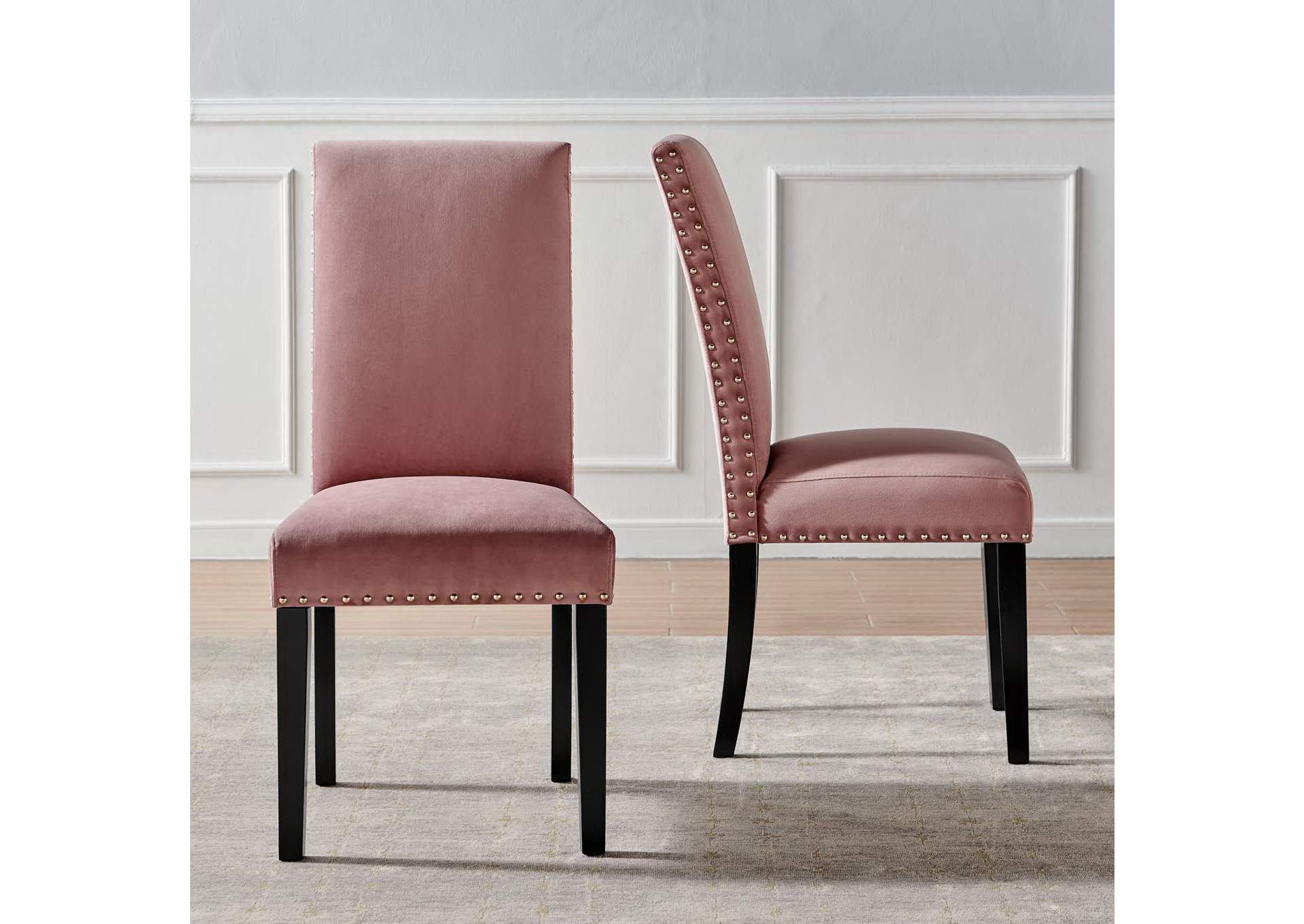 Dusty Rose Parcel Performance Velvet Dining Side Chairs - [Set of 2],Modway