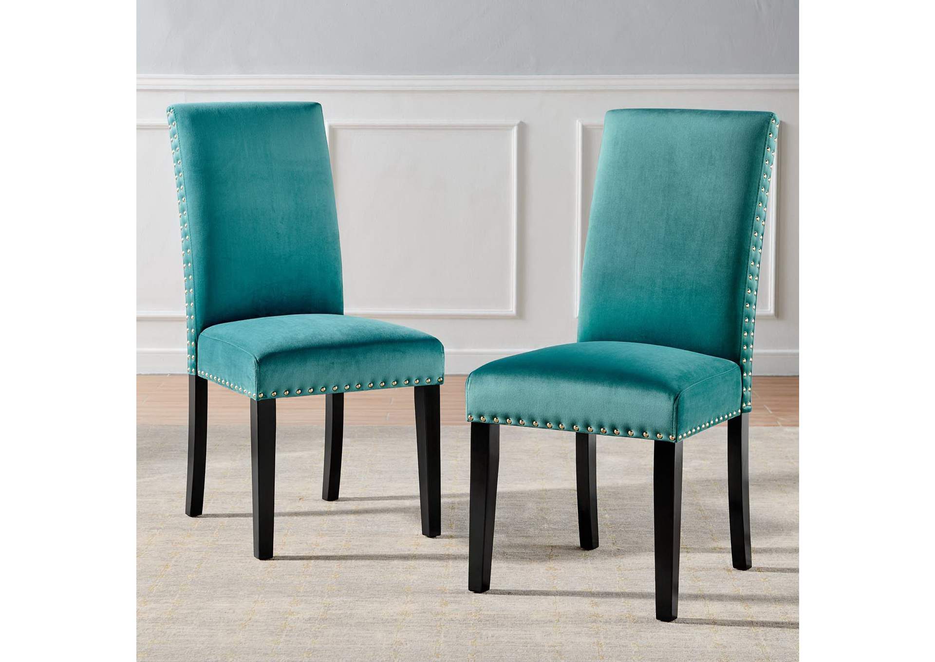 Teal Parcel Performance Velvet Dining Side Chairs - [Set of 2],Modway
