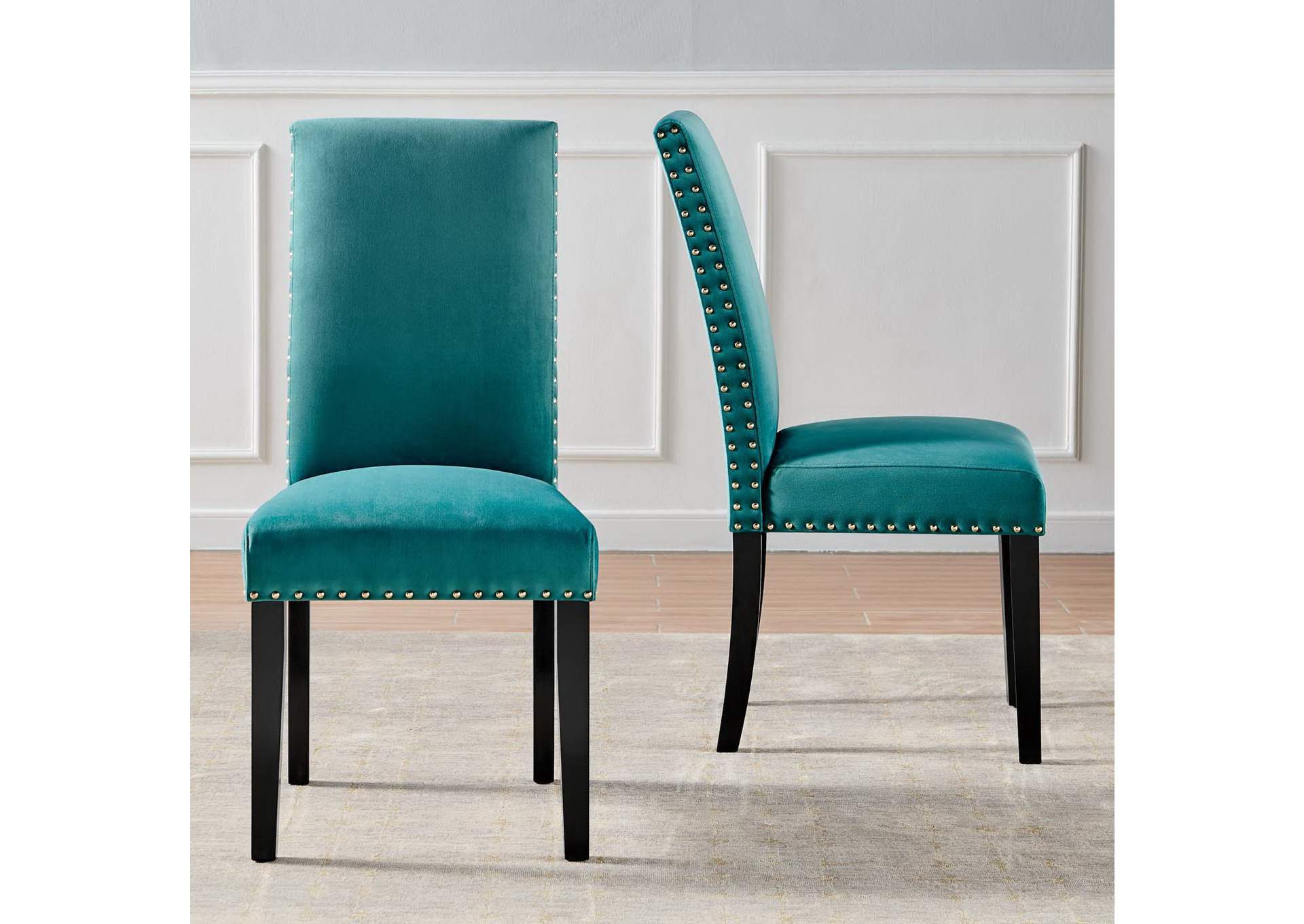 Teal Parcel Performance Velvet Dining Side Chairs - [Set of 2],Modway