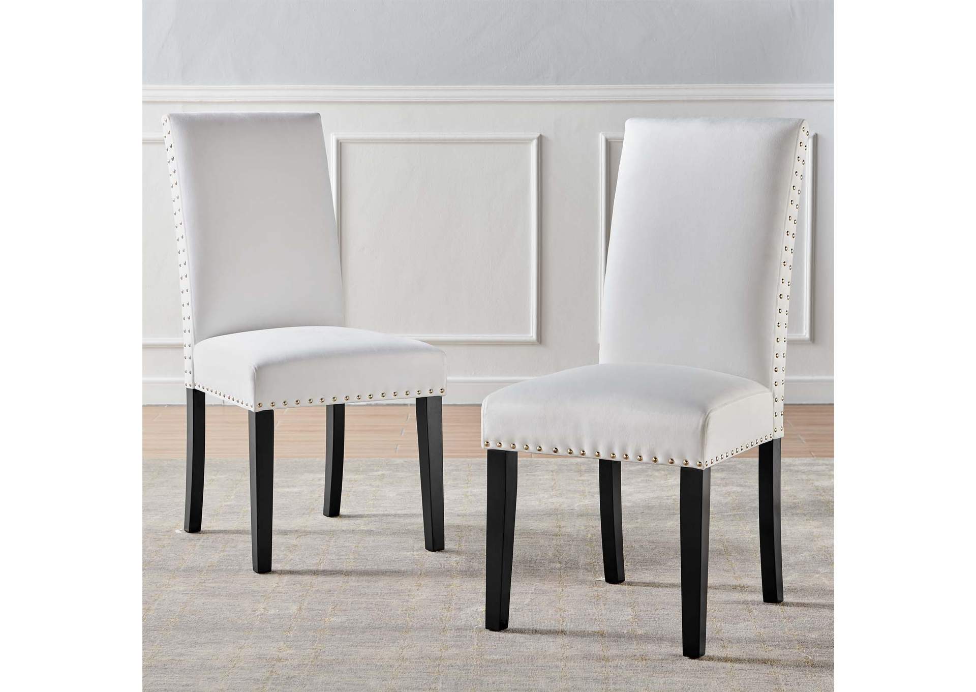 White Parcel Performance Velvet Dining Side Chairs - [Set of 2],Modway