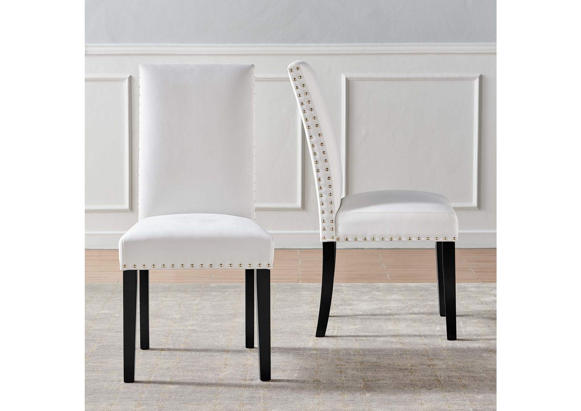 White Parcel Performance Velvet Dining Side Chairs - [Set of 2],Modway