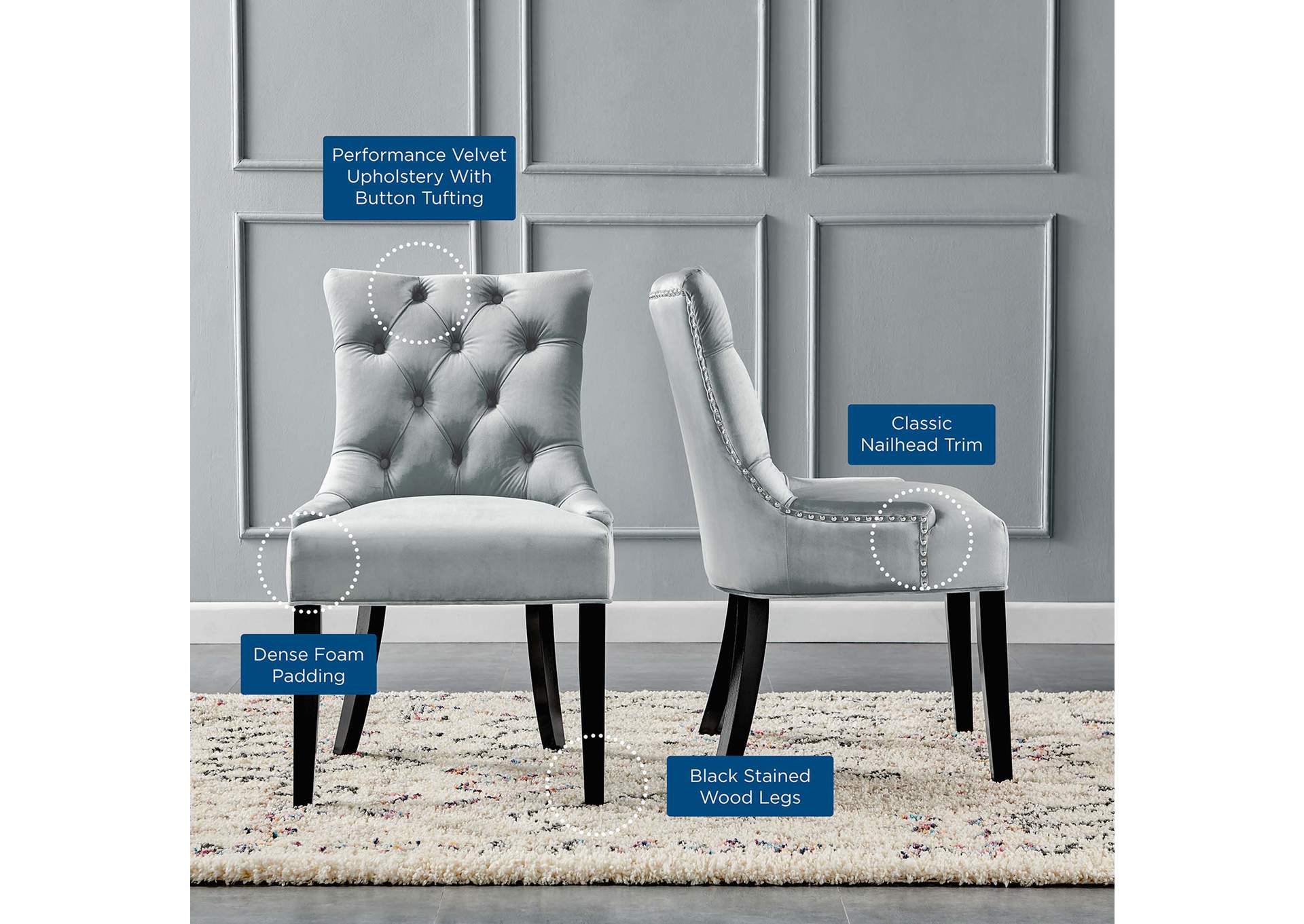 Light Gray Regent Tufted Performance Velvet Dining Side Chairs - [Set of 2],Modway