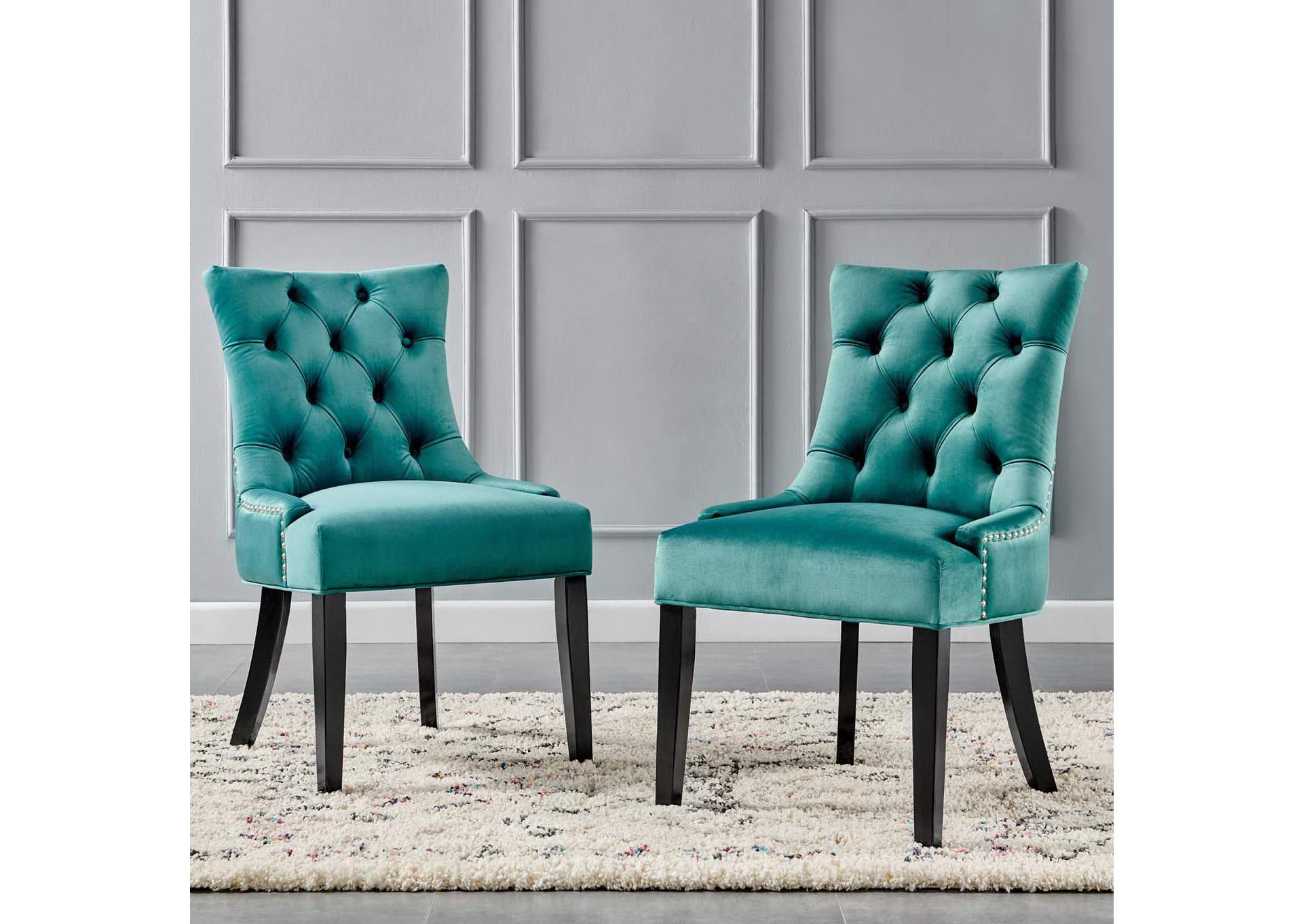Teal Regent Tufted Performance Velvet Dining Side Chairs - [Set of 2],Modway
