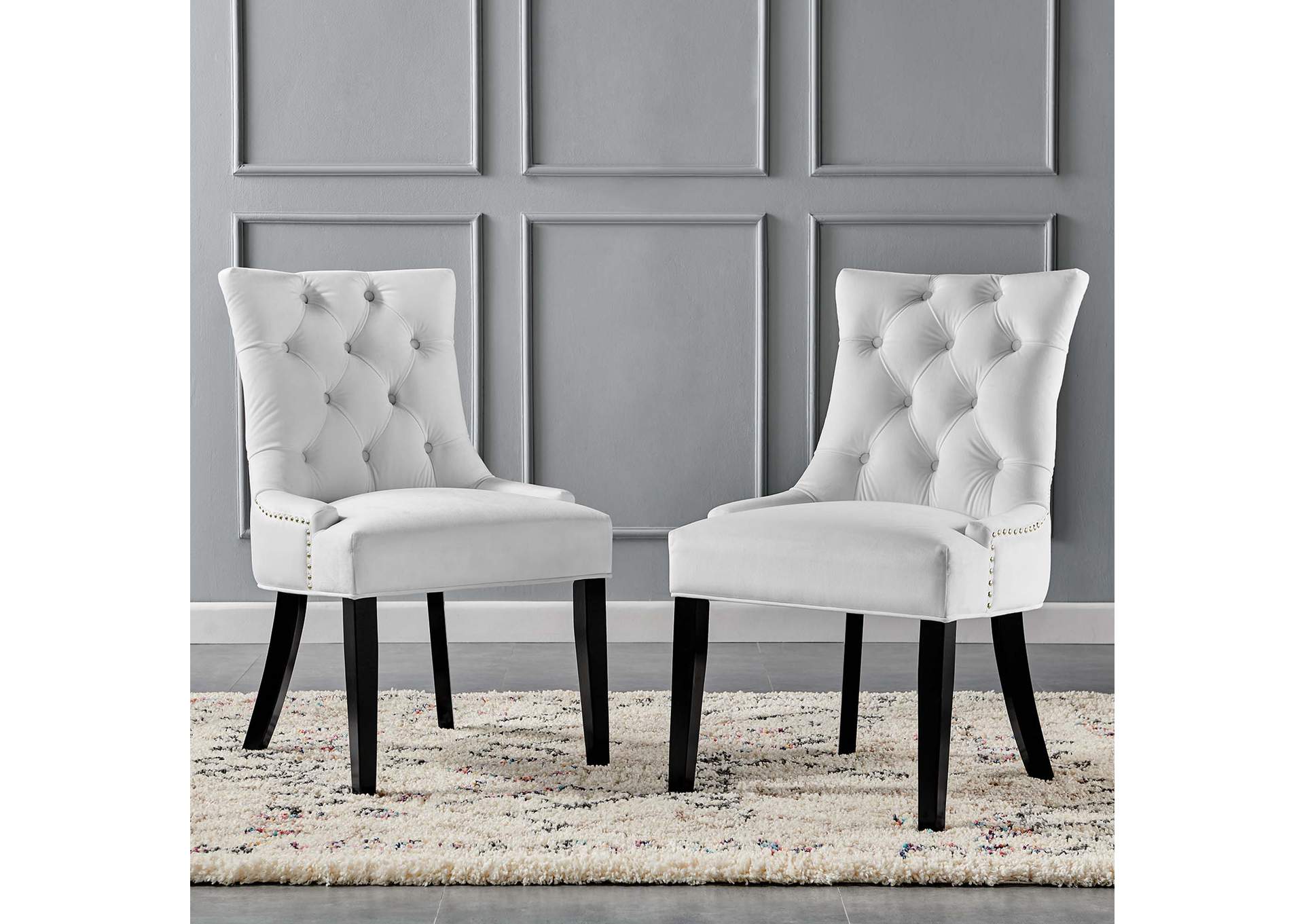 White Regent Tufted Performance Velvet Dining Side Chairs - [Set of 2],Modway