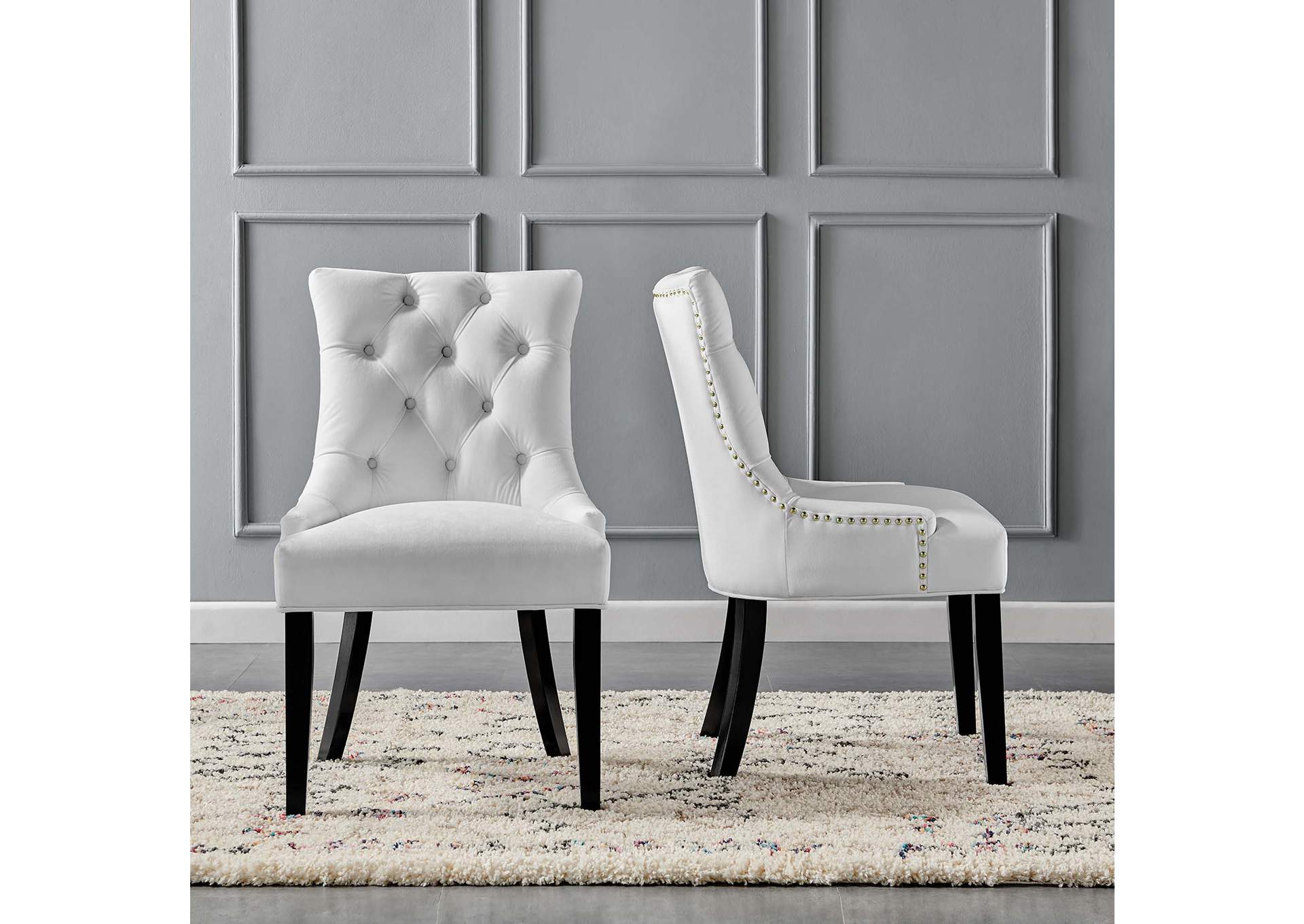 White Regent Tufted Performance Velvet Dining Side Chairs - [Set of 2],Modway