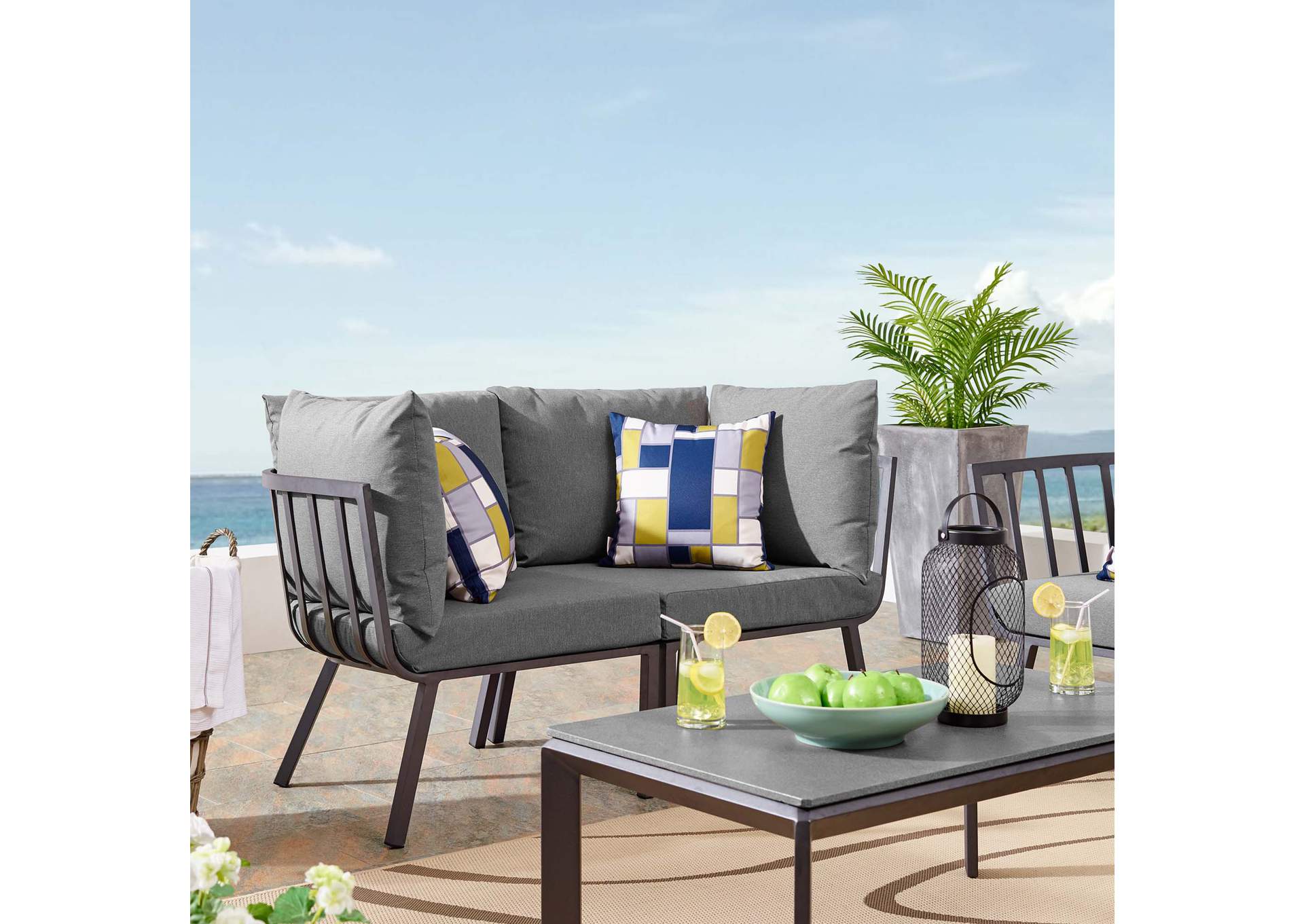 Gray Charcoal Riverside 2 Piece Outdoor Patio Aluminum Sectional Sofa Set,Modway