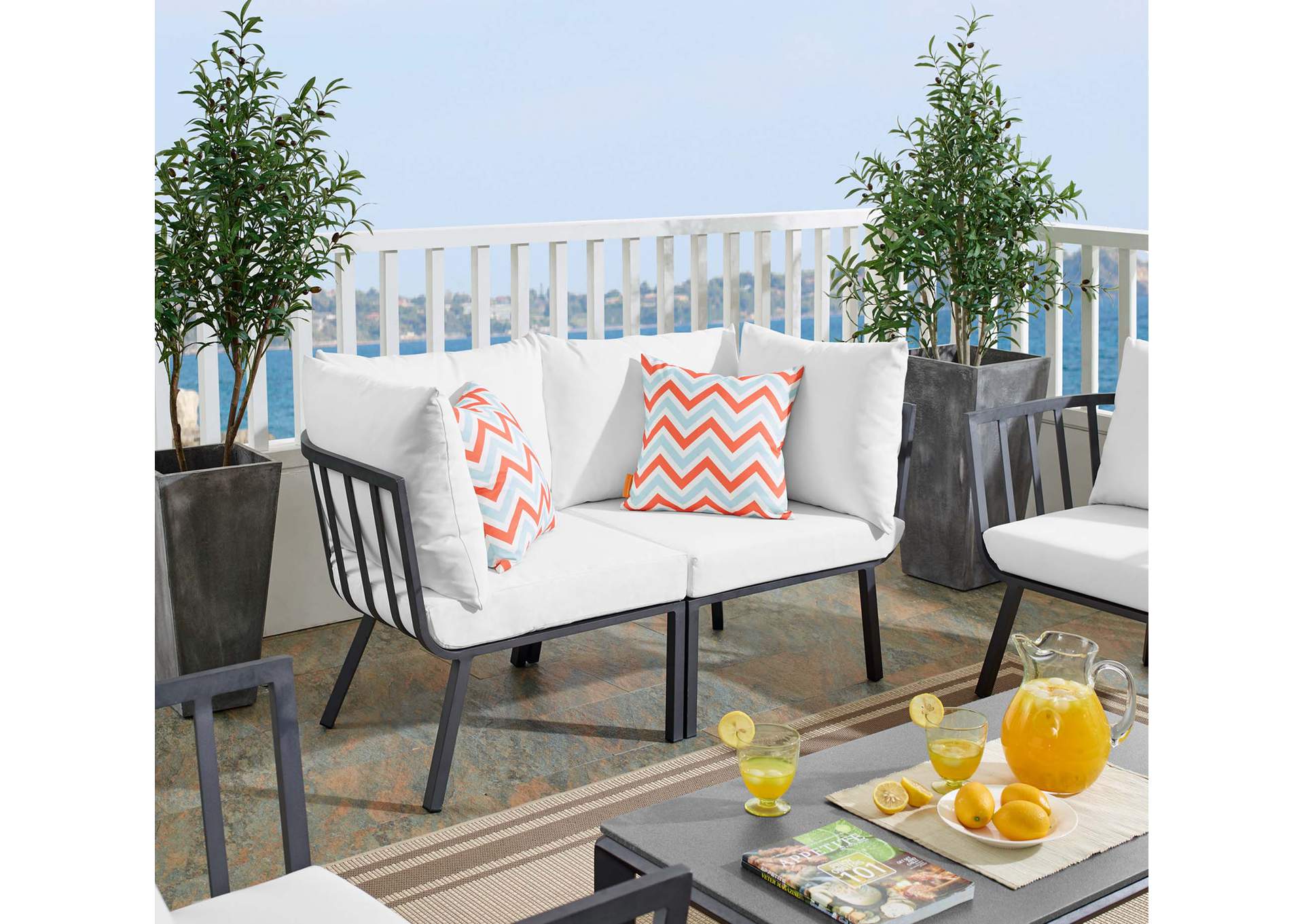 Gray White Riverside 2 Piece Outdoor Patio Aluminum Sectional Sofa Set,Modway