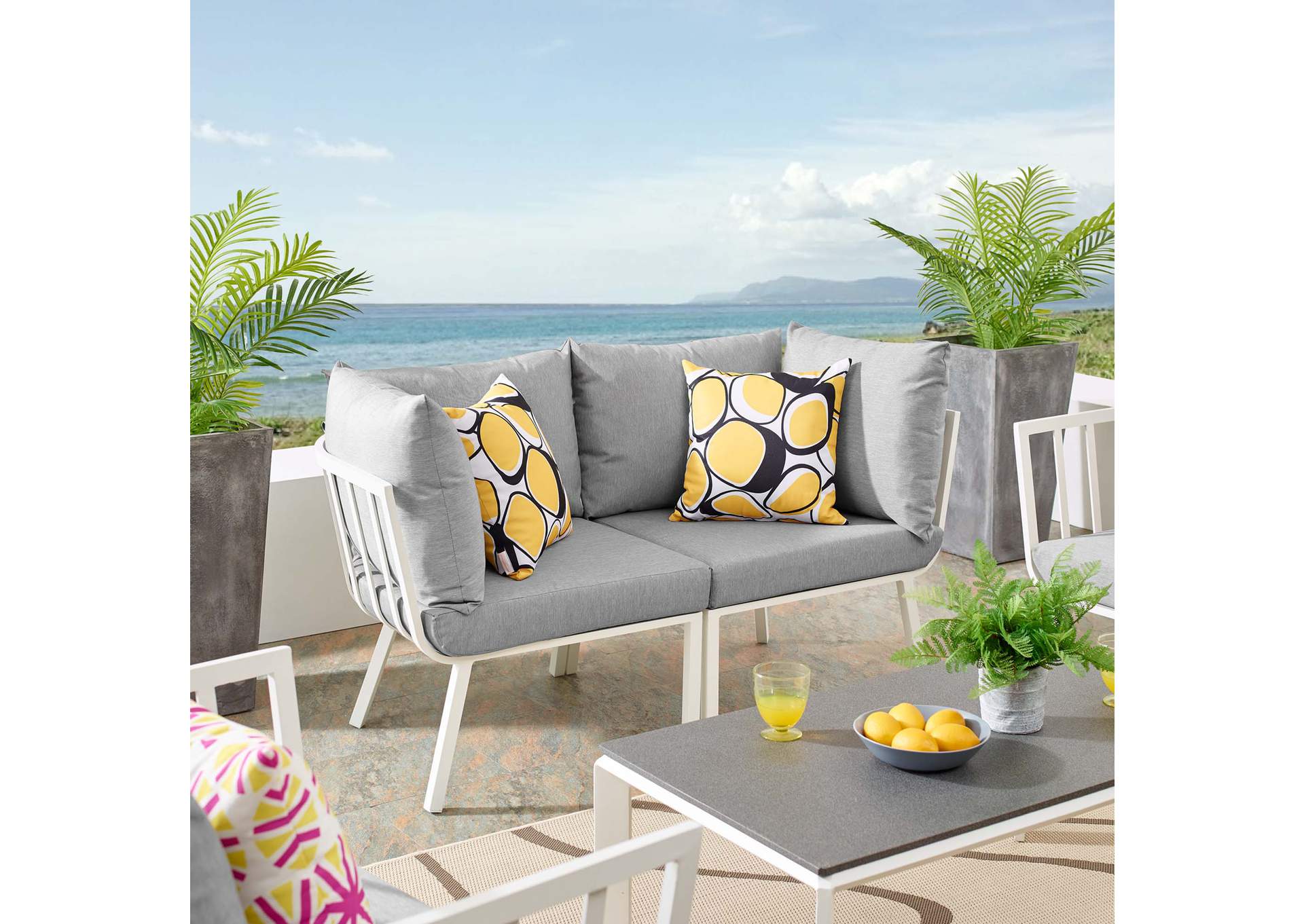 White Gray Riverside 2 Piece Outdoor Patio Aluminum Sectional Sofa Set,Modway