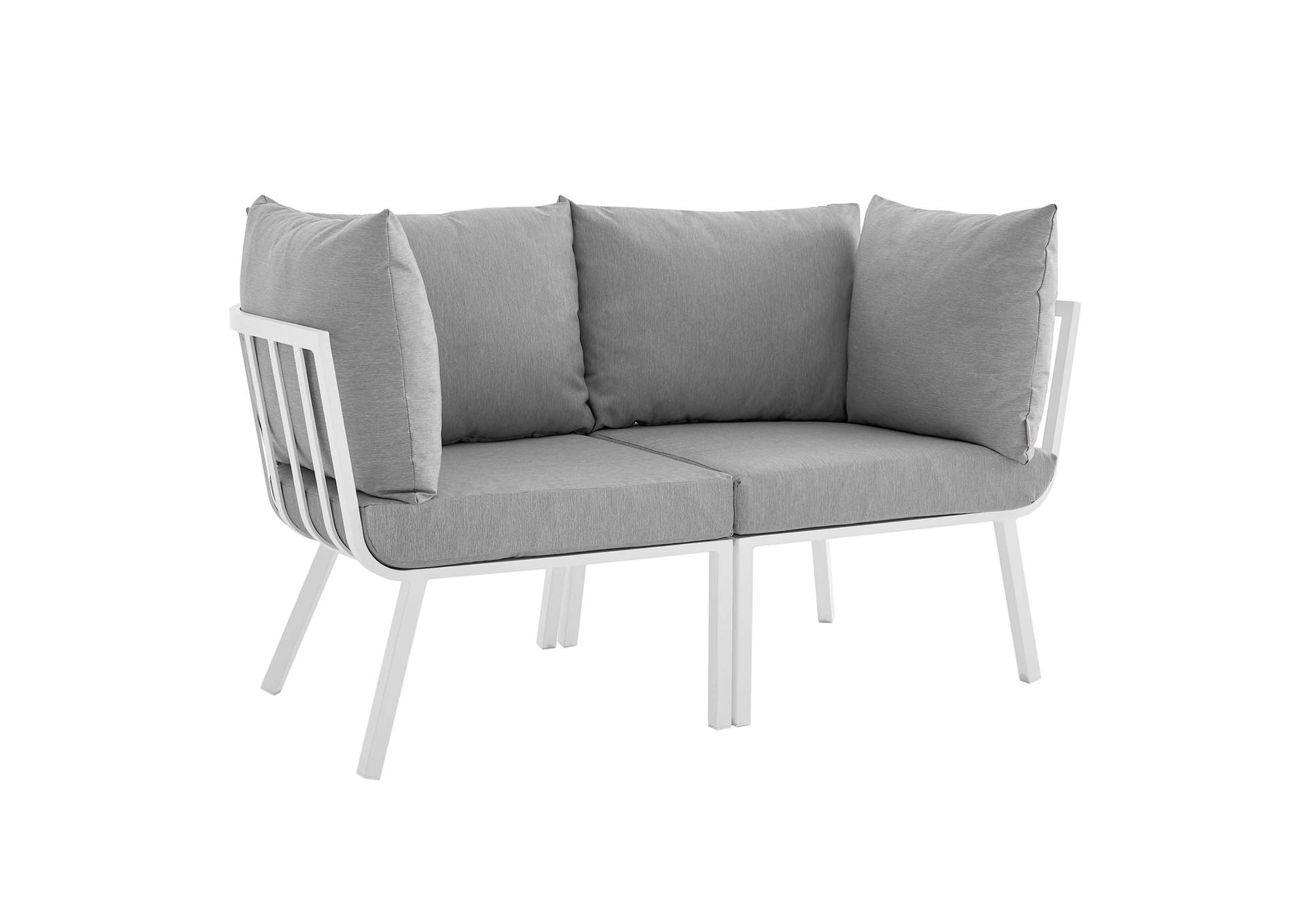 White Gray Riverside 2 Piece Outdoor Patio Aluminum Sectional Sofa Set,Modway
