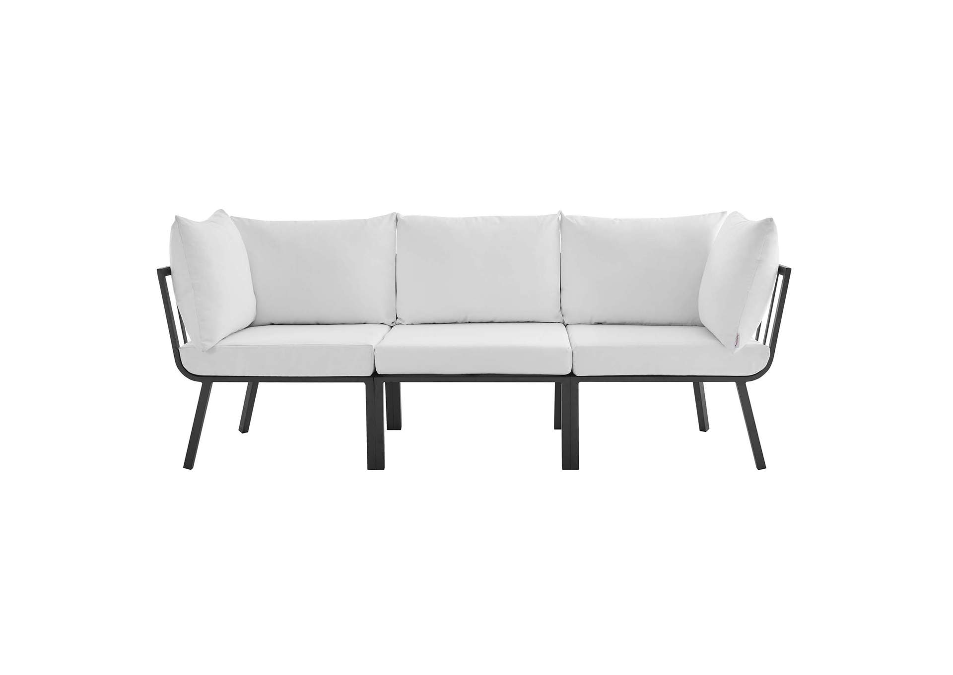 Gray White Riverside 3 Piece Outdoor Patio Aluminum Sectional Sofa Set,Modway