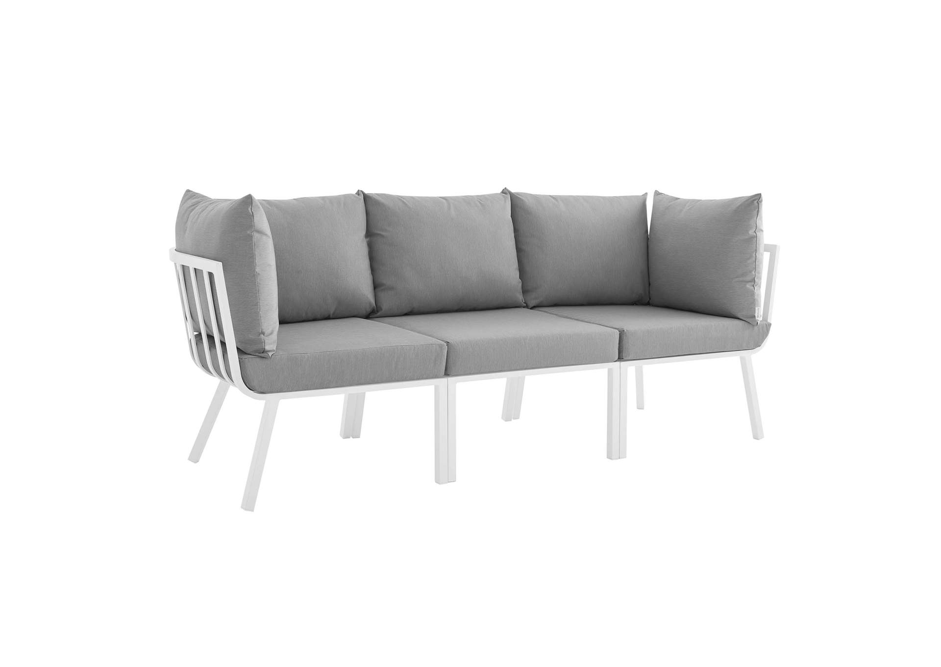 White Gray Riverside 3 Piece Outdoor Patio Aluminum Sectional Sofa Set,Modway