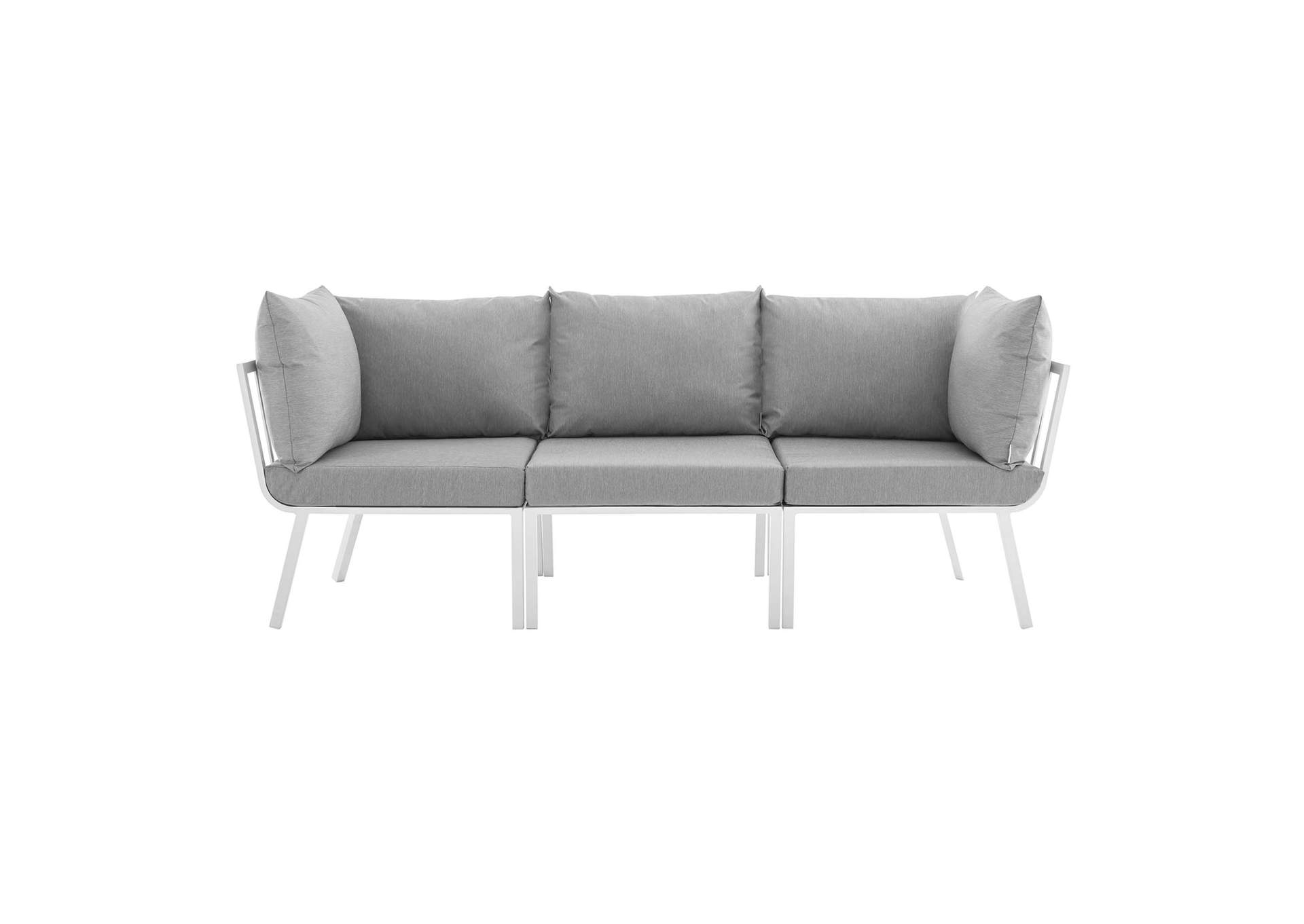 White Gray Riverside 3 Piece Outdoor Patio Aluminum Sectional Sofa Set,Modway