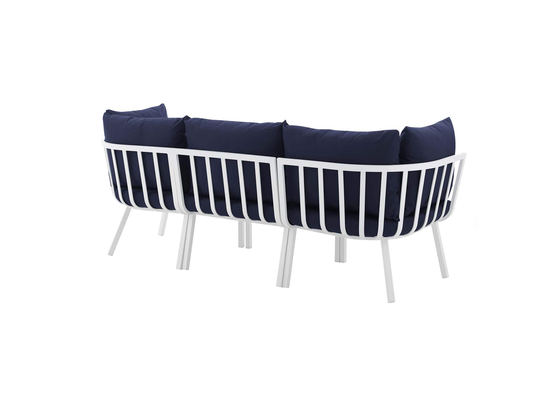 White Navy Riverside 3 Piece Outdoor Patio Aluminum Sectional Sofa Set,Modway