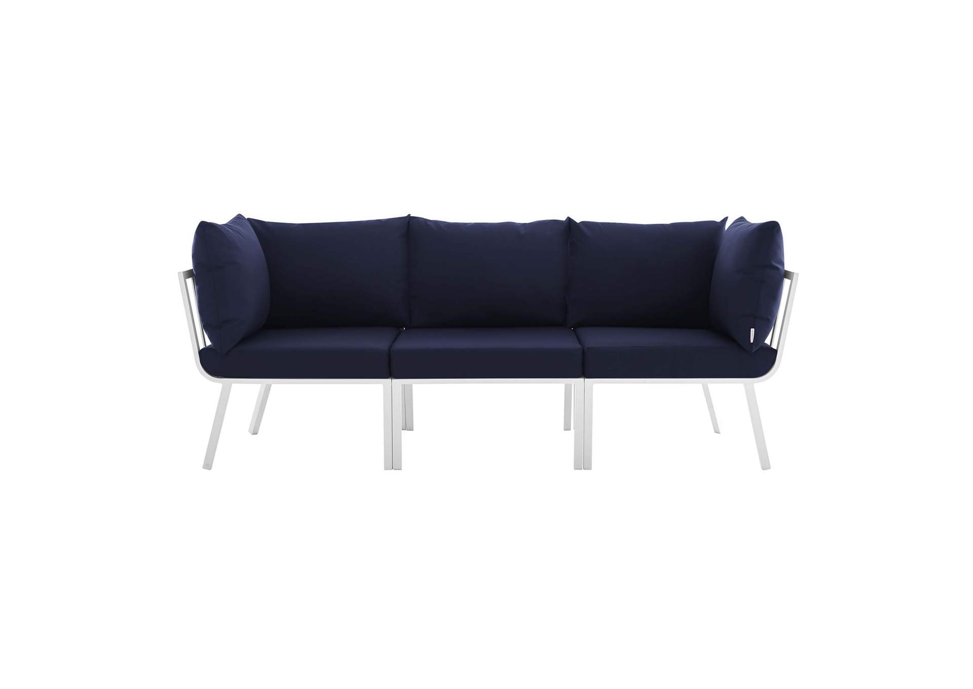 White Navy Riverside 3 Piece Outdoor Patio Aluminum Sectional Sofa Set,Modway