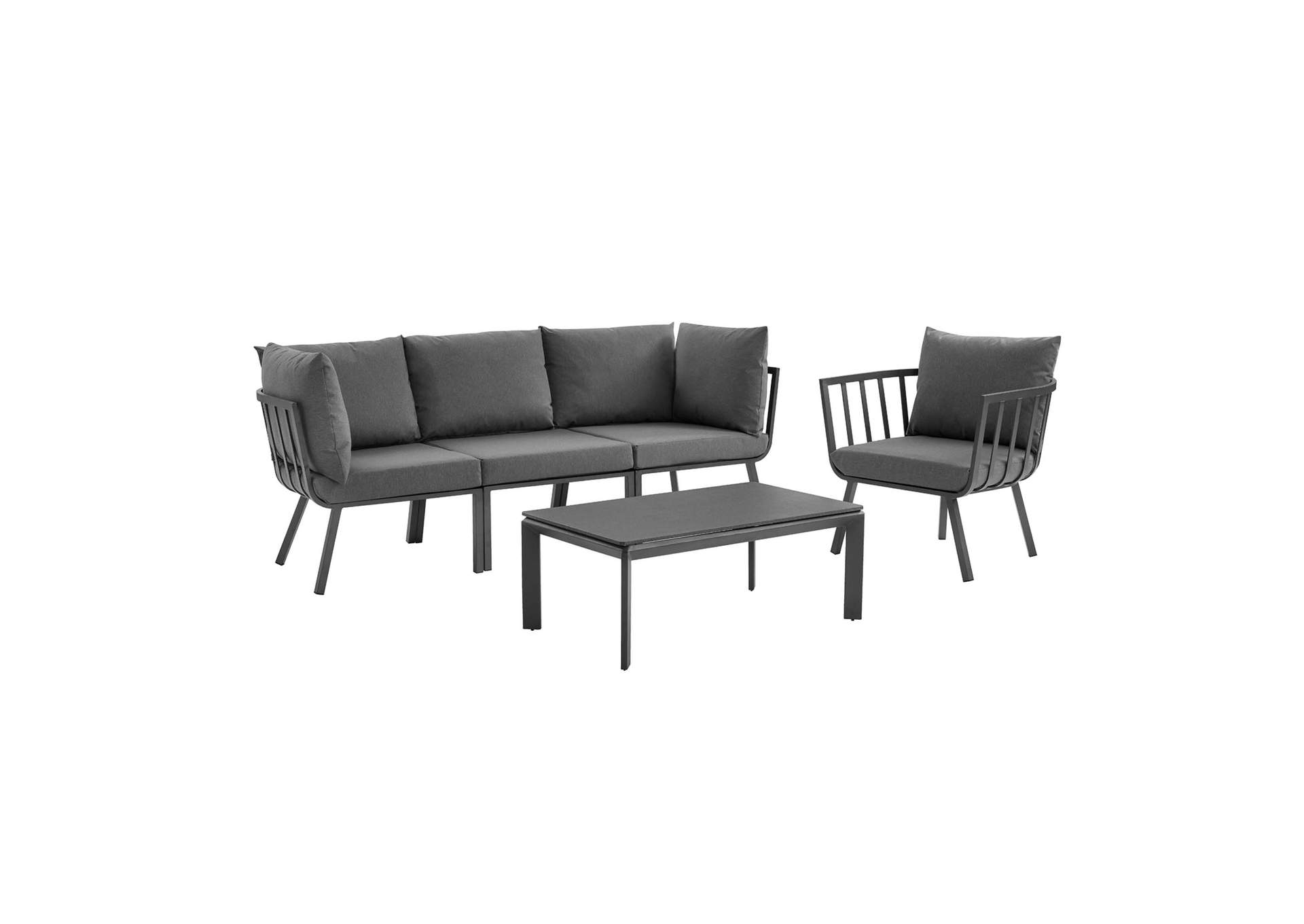 Gray Charcoal Riverside 5 Piece Outdoor Patio Aluminum Set,Modway