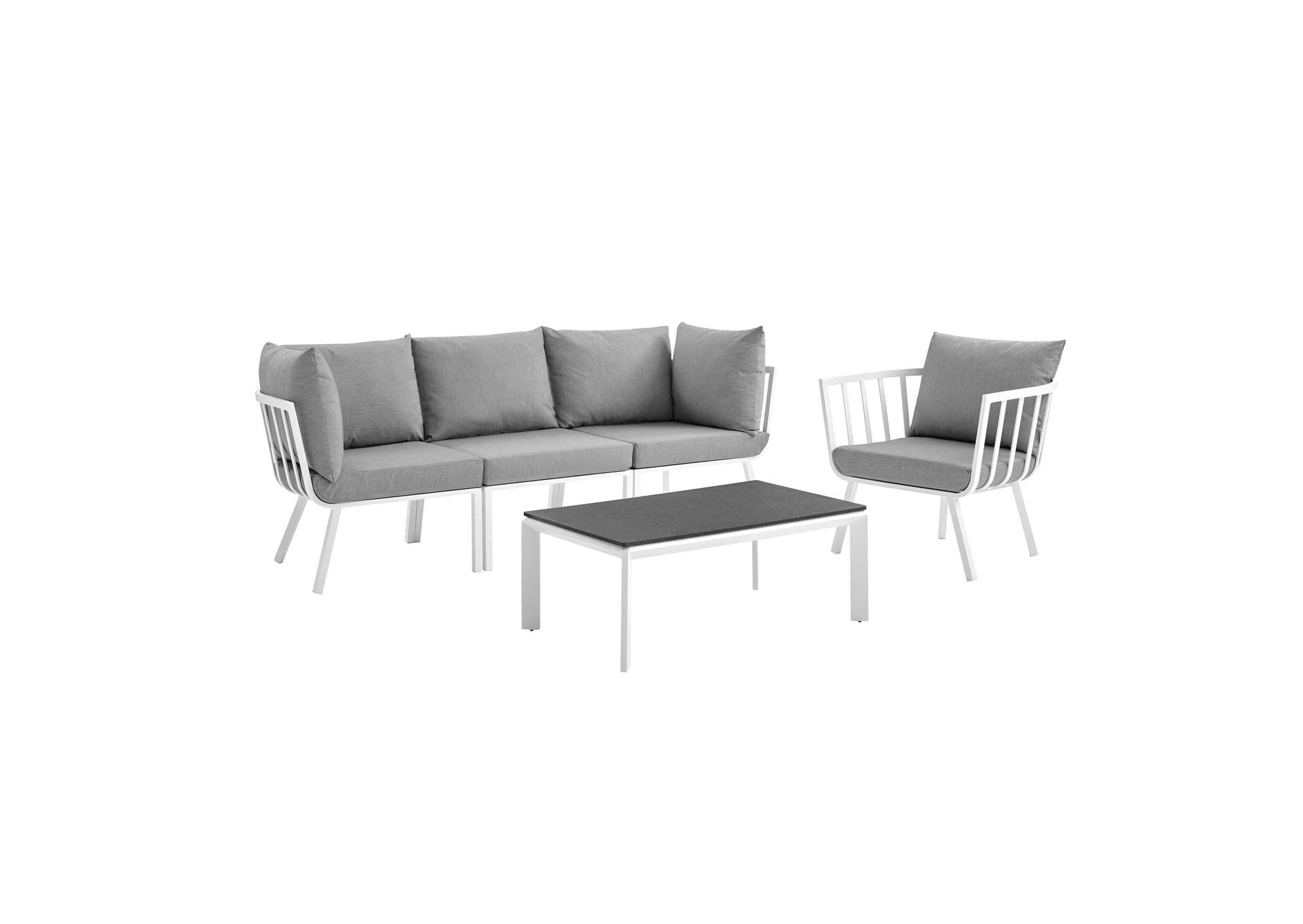 White Gray Riverside 5 Piece Outdoor Patio Aluminum Set,Modway