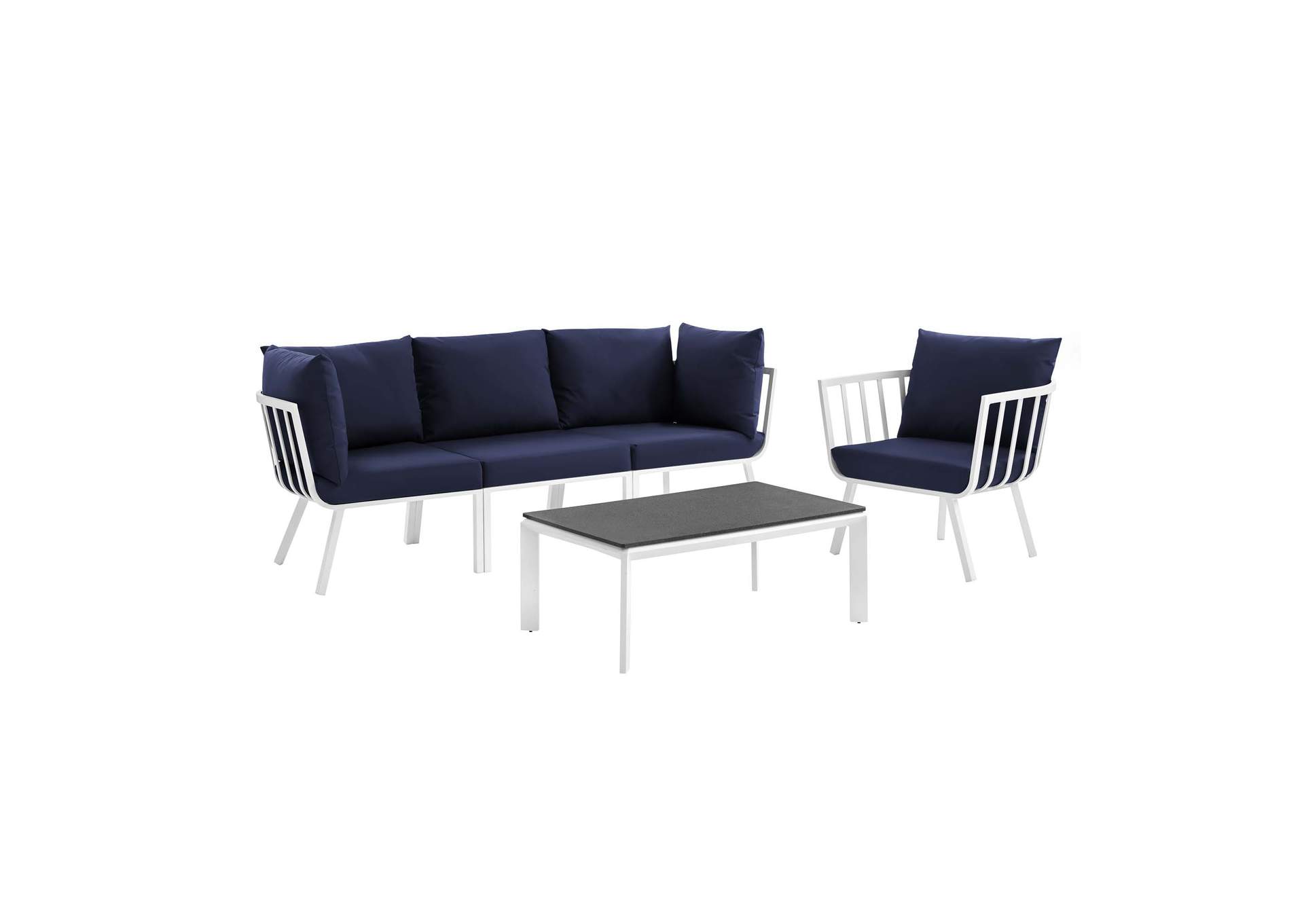 White Navy Riverside 5 Piece Outdoor Patio Aluminum Set,Modway