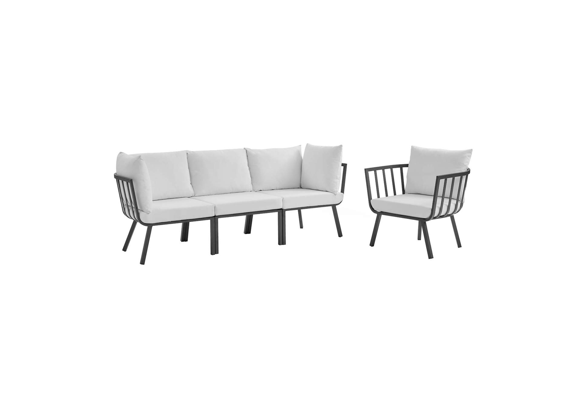 Gray White Riverside 4 Piece Outdoor Patio Aluminum Set,Modway