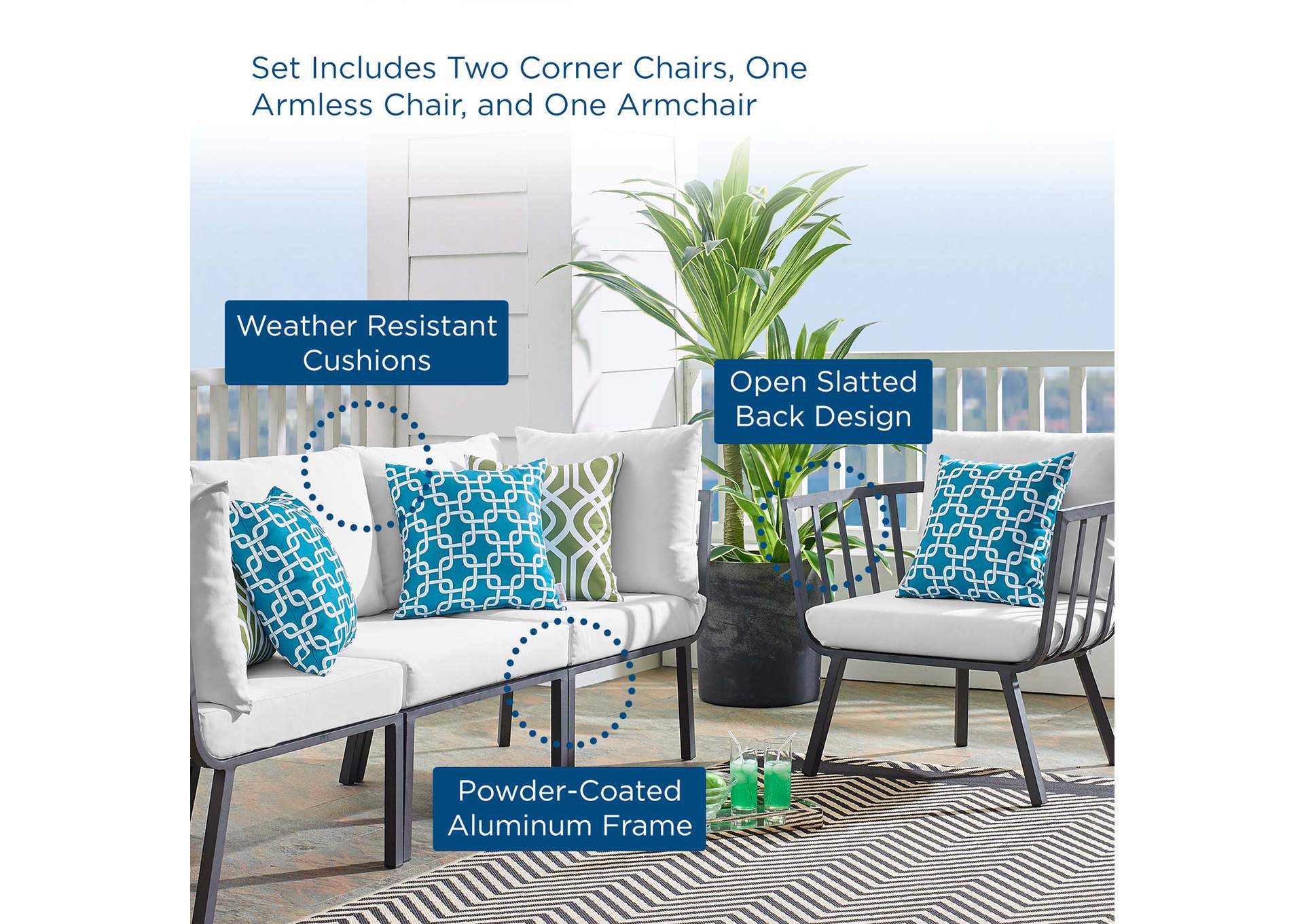 Gray White Riverside 4 Piece Outdoor Patio Aluminum Set,Modway