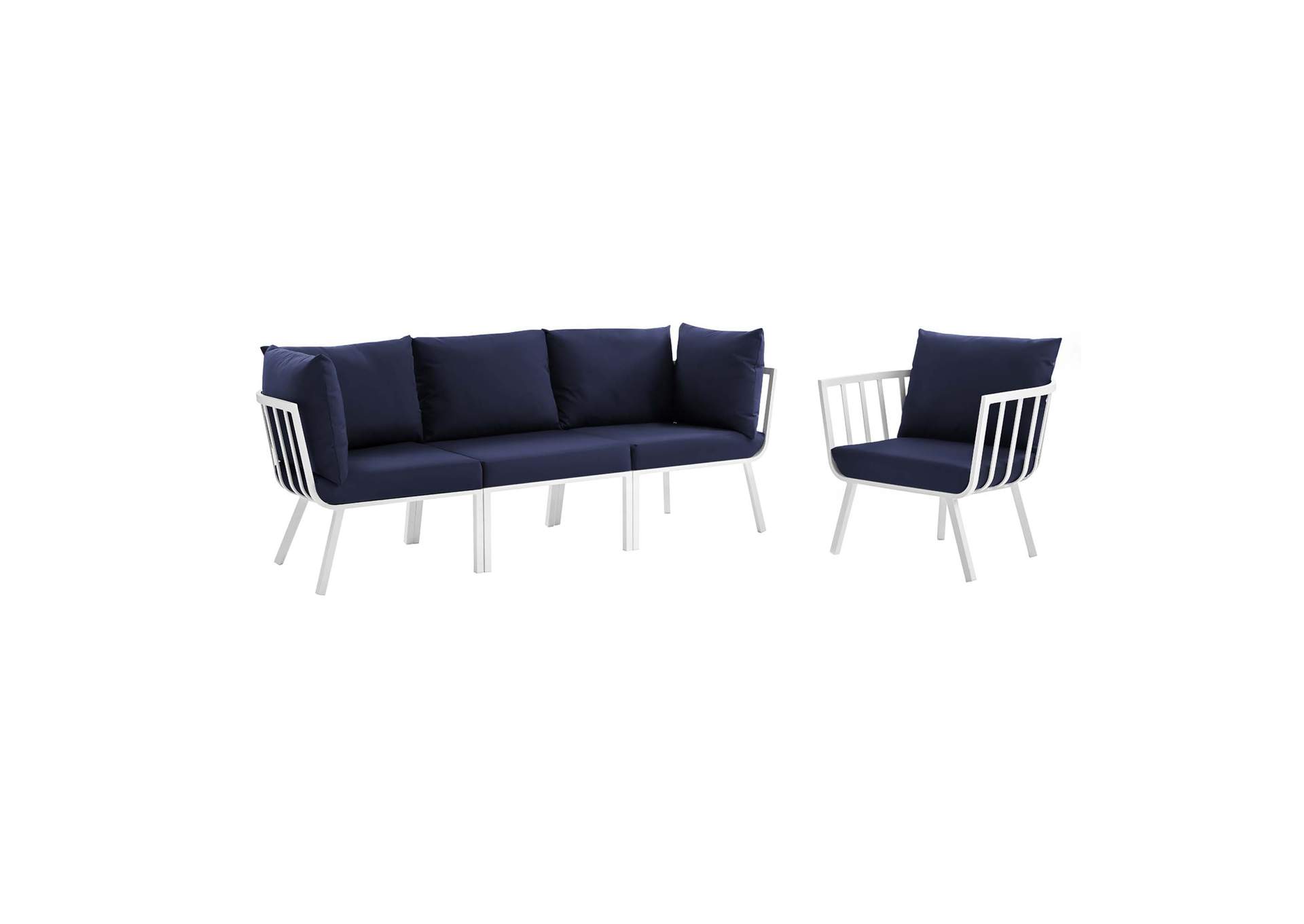 White Navy Riverside 4 Piece Outdoor Patio Aluminum Set,Modway