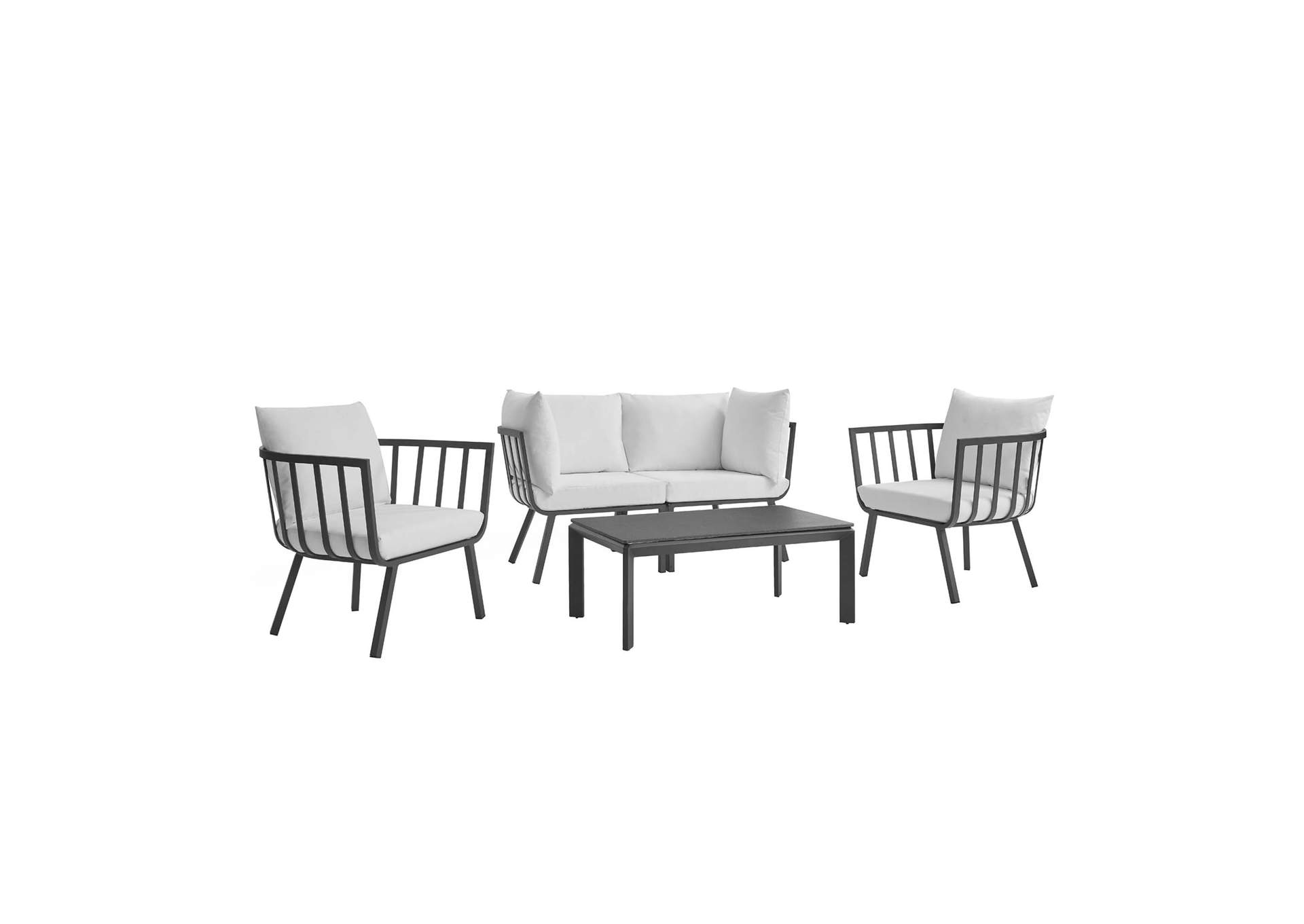 Gray White Riverside 5 Piece Outdoor Patio Aluminum Set,Modway