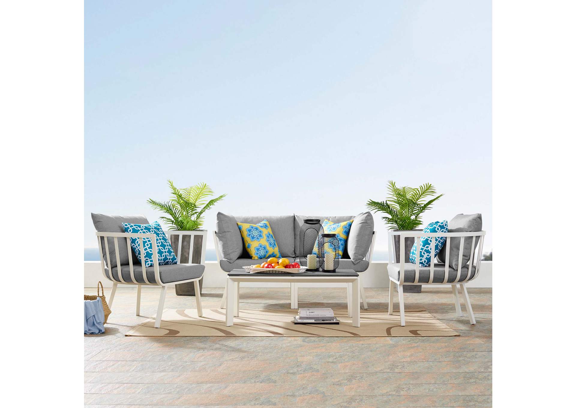 White Gray Riverside 5 Piece Outdoor Patio Aluminum Set,Modway