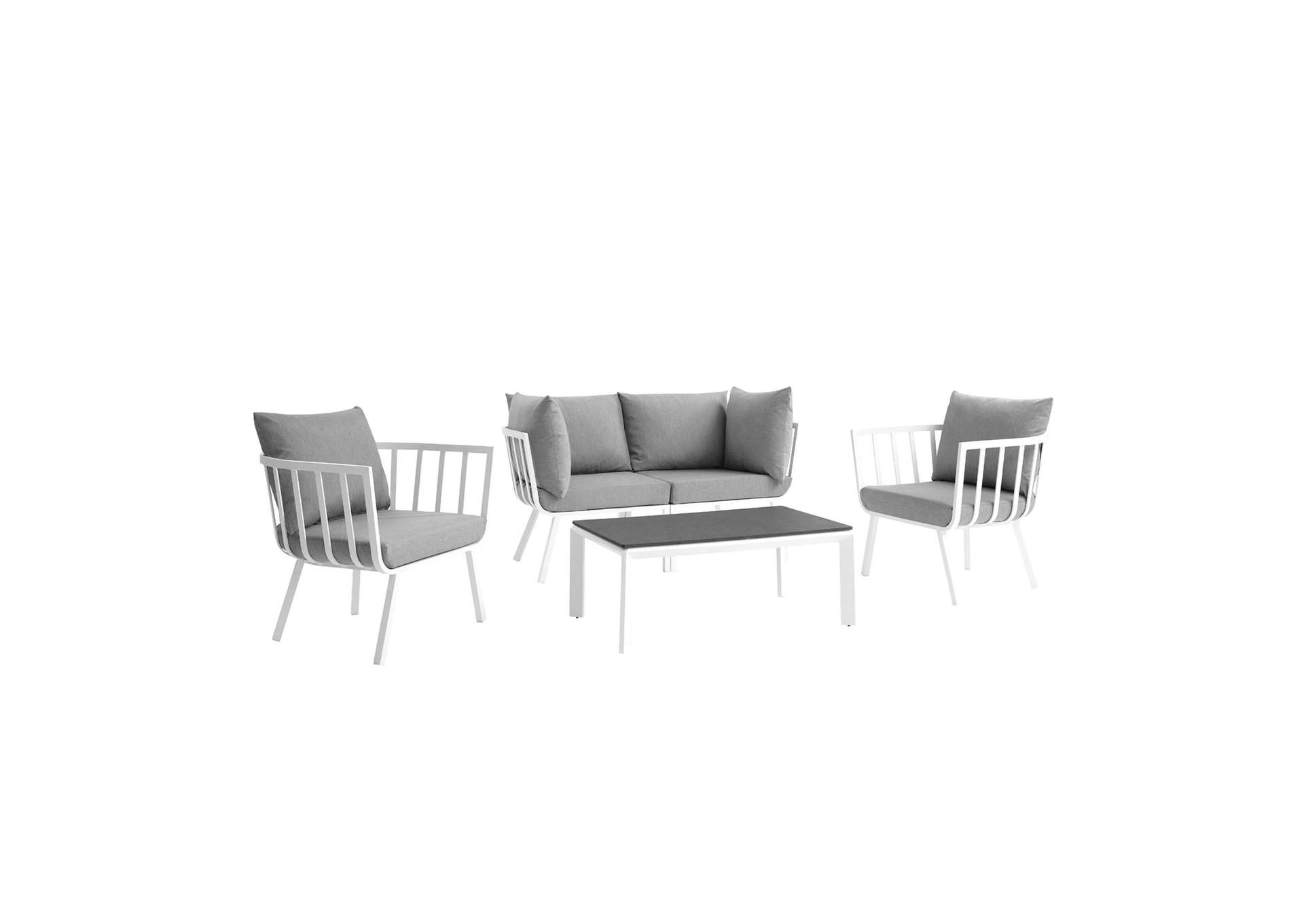 White Gray Riverside 5 Piece Outdoor Patio Aluminum Set,Modway