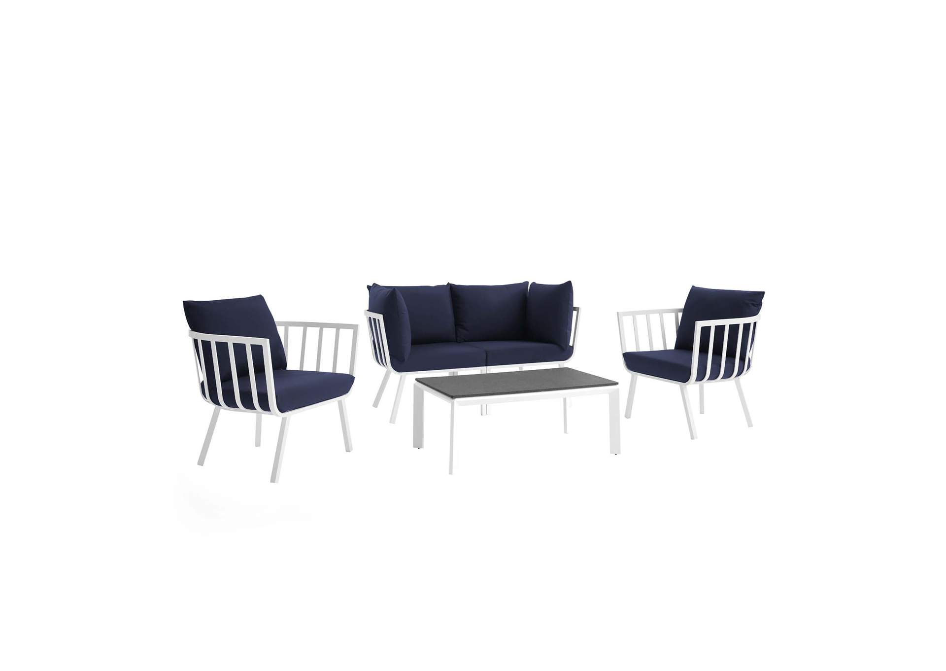 Riverside White Navy 5 Piece Outdoor Patio Aluminum Set,Modway