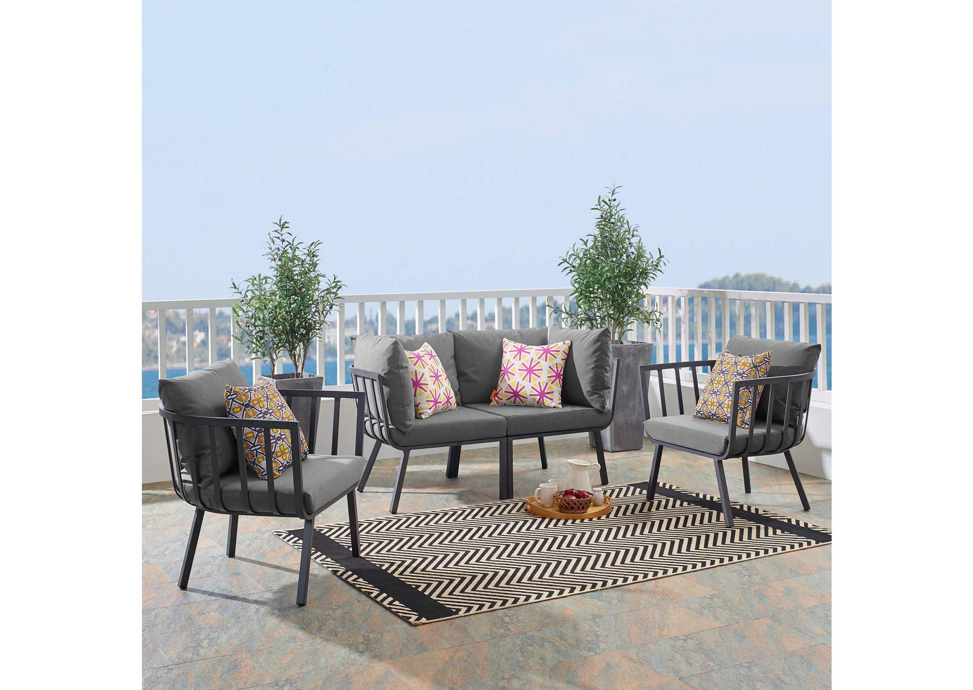 Gray Charcoal Riverside 4 Piece Outdoor Patio Aluminum Set,Modway