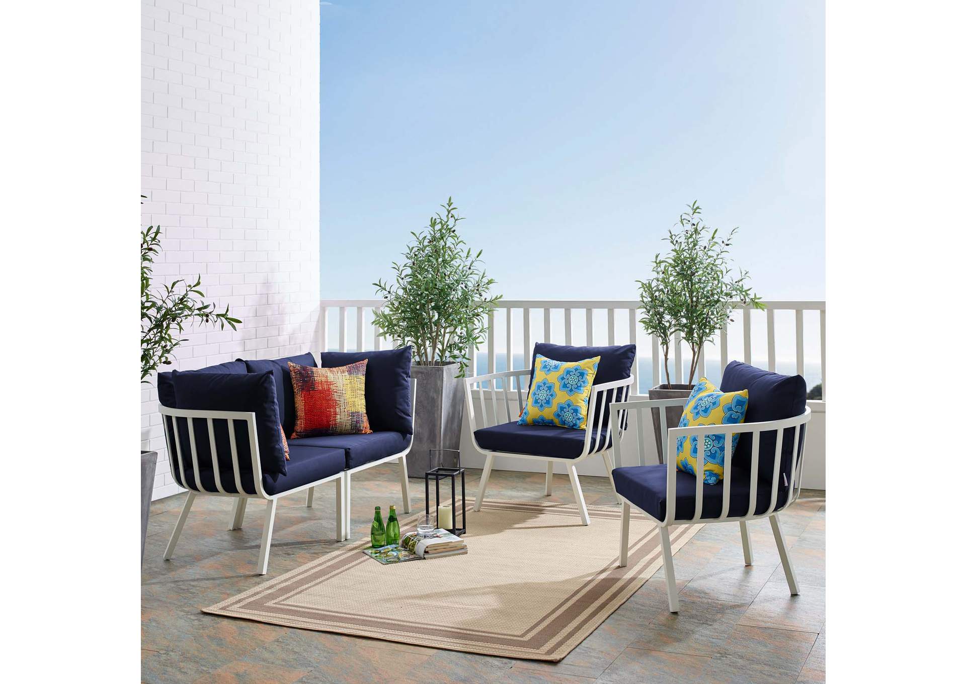 White Navy Riverside 4 Piece Outdoor Patio Aluminum Set,Modway