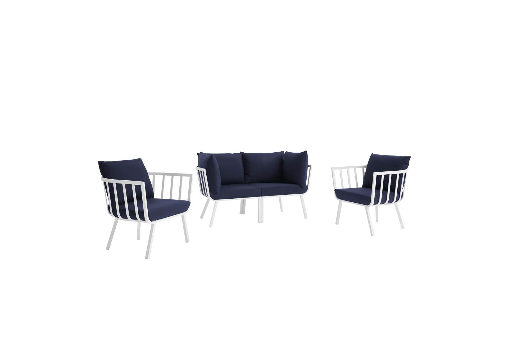 White Navy Riverside 4 Piece Outdoor Patio Aluminum Set,Modway