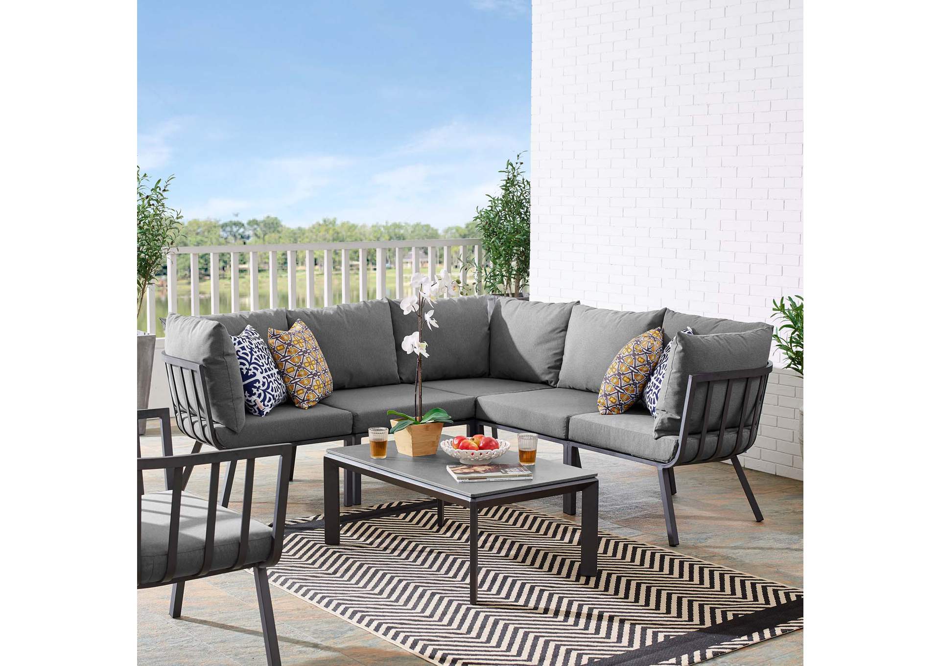 Gray Charcoal Riverside 6 Piece Outdoor Patio Aluminum Set,Modway